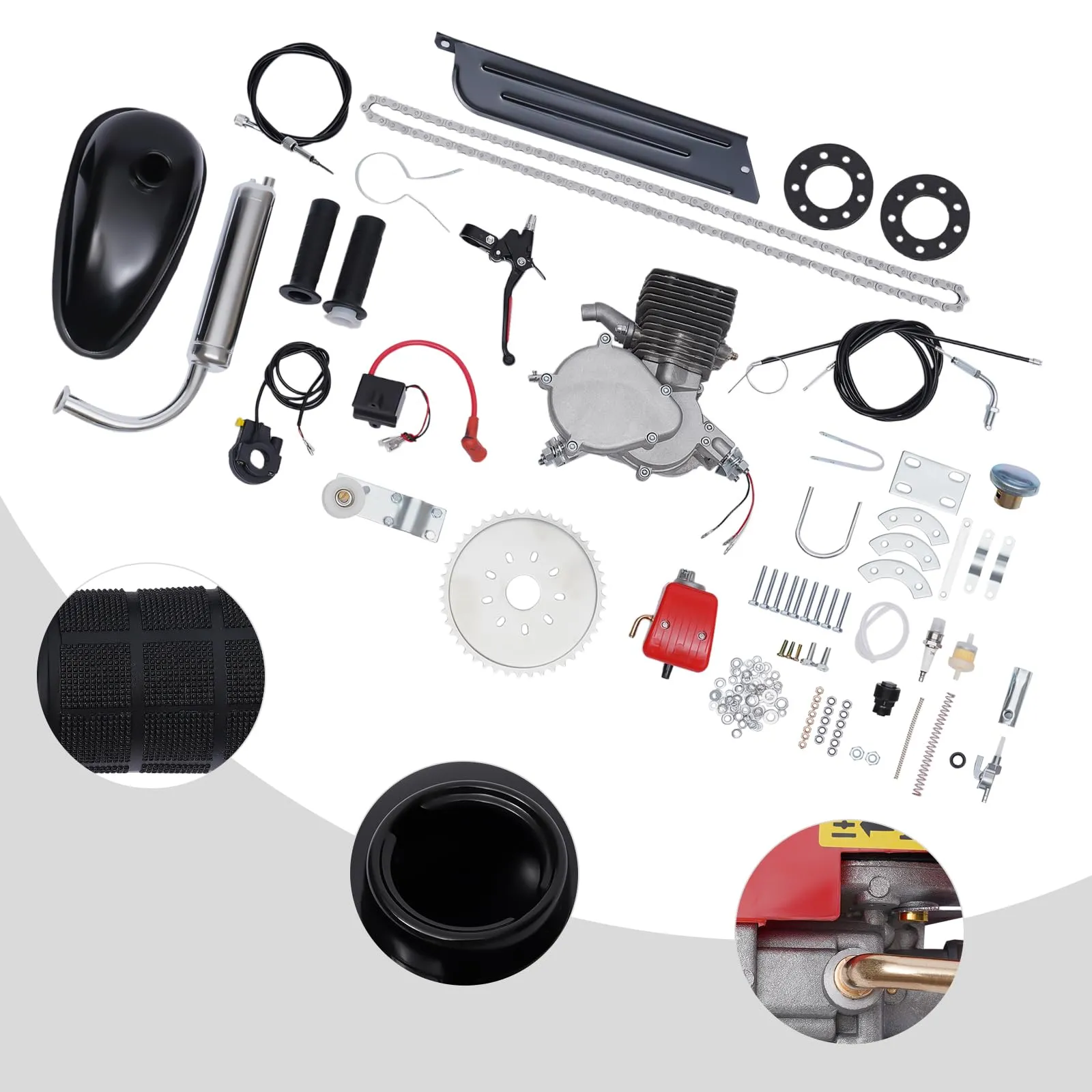 100cc 2 Stroke Motorized Bike Kit for V-Frame Compatible 26-28' Bikes, Air Cooled, Black/Red/Silver