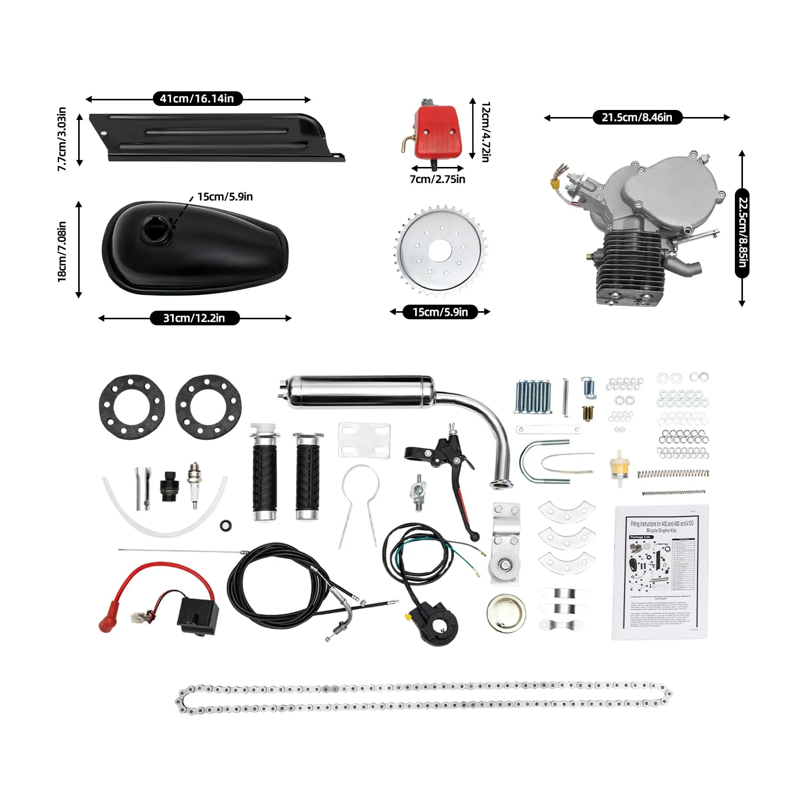 100CC Bicycle Engine Motor Kit for 26-28' Bikes - Powerful 2-Stroke Gas Conversion Set