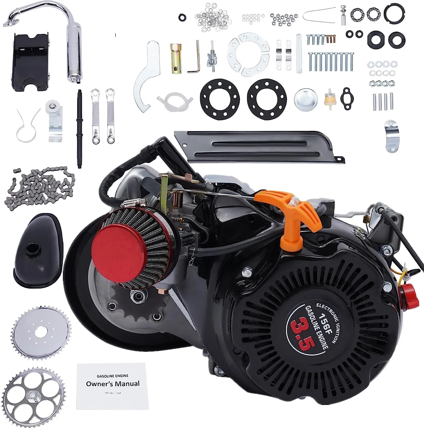 100CC Motorized Bicycle Kit 3HP Single Cylinder 4-Stroke Gas Engine for Beach Bikes - LULUGOGOTOP