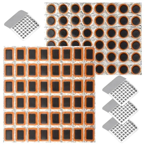 100PCS Bicycle Tube Patch Kit - 96 Glueless Bike Tire Patches & 4 Metal Rubbing Files