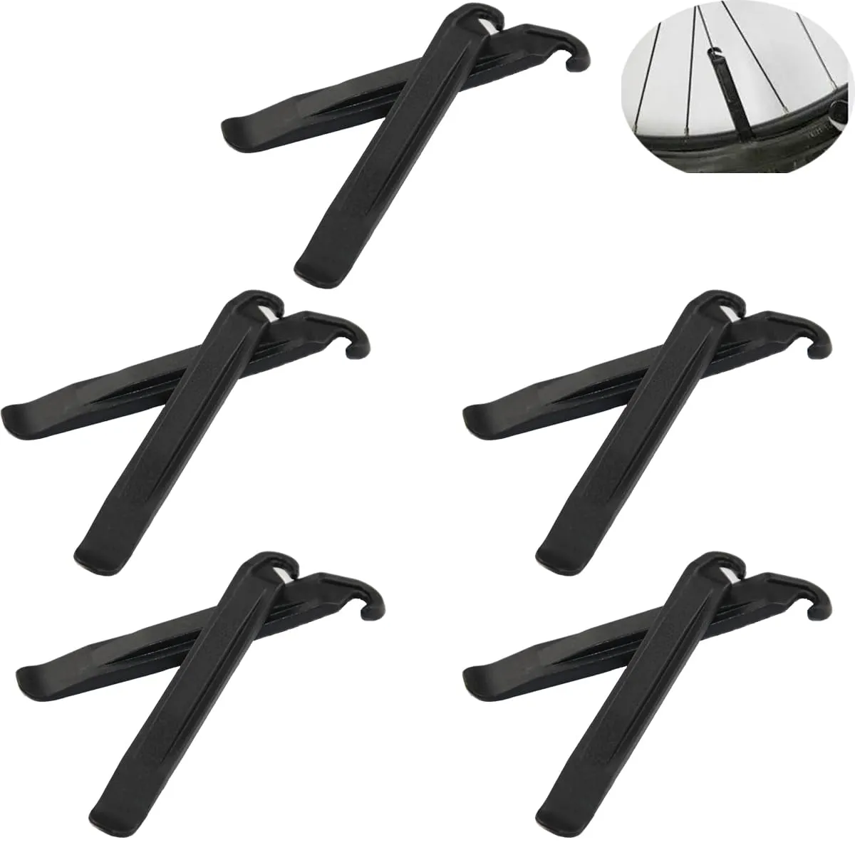 10 Pack Black Bicycle Tire Levers for Easy Removal, Road Repair & Replacement Tool Kit