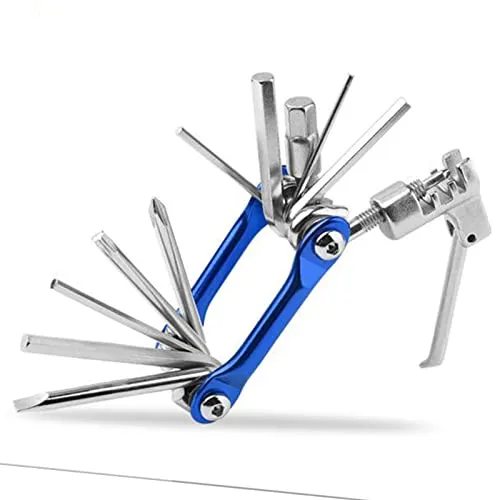 11 in 1 Bike Multitool - Chain Breaker, Hex Wrench, Screwdrivers - Blue - Compact & Durable
