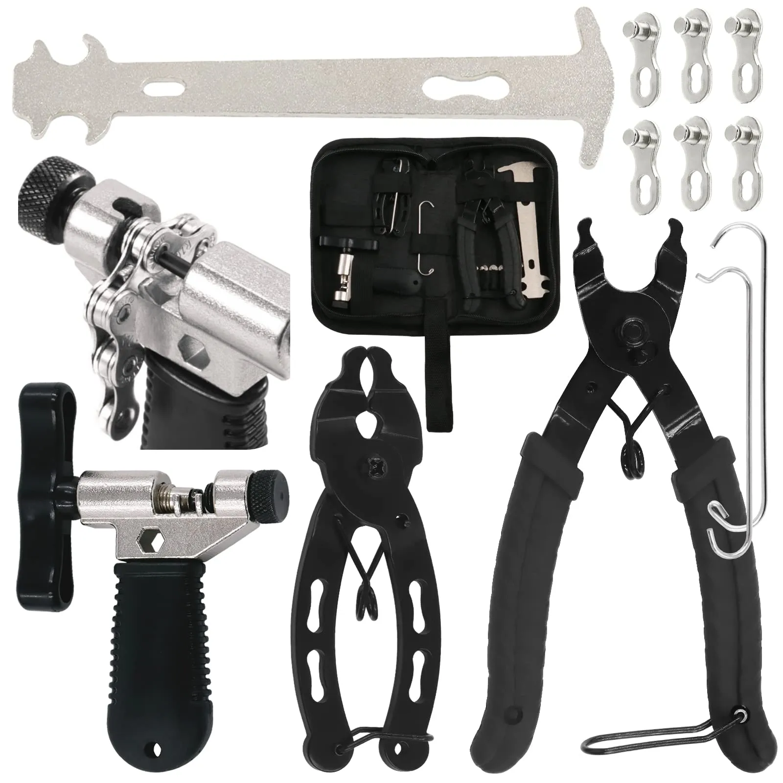 11Pcs Bike Chain Repair Tool Kit with Chain Pliers, Wear Indicator, Breaker & Missing Links