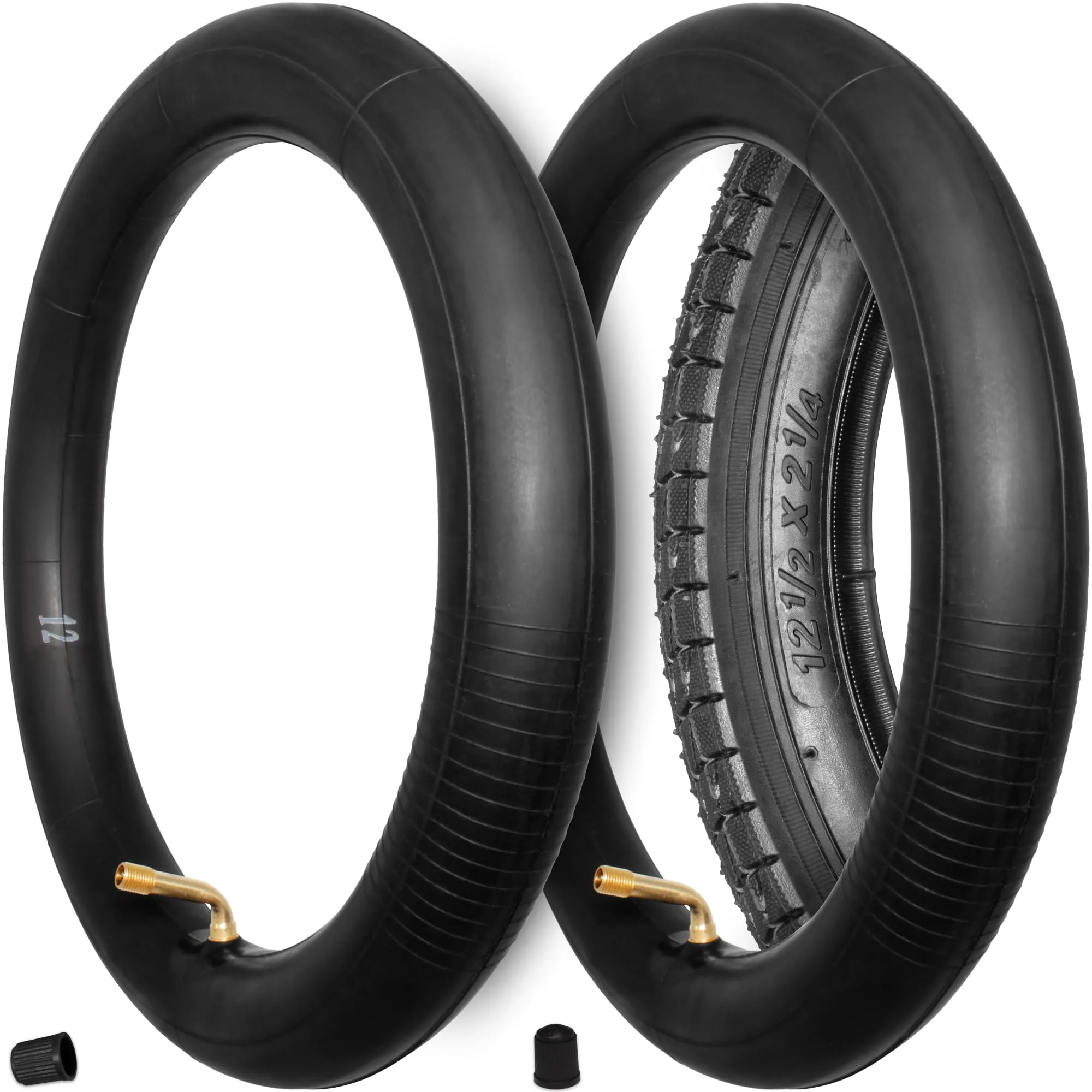 12-inch Inner Tubes 12 1/2 x 2 1/4 with 70/90 Angled Valve for Strollers, E-Scooters, and Bikes