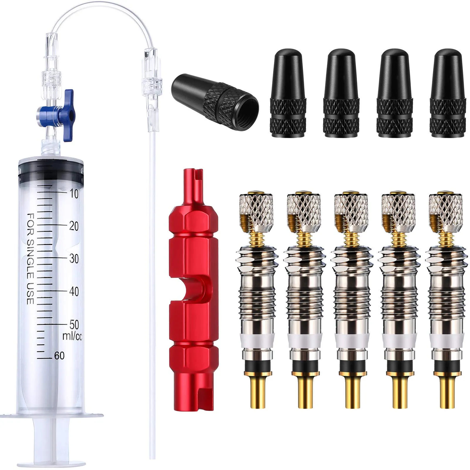13-Piece Cycling Syringe Kit with Tubeless Tire Sealant Syringe, Valve Core Tool & Accessories