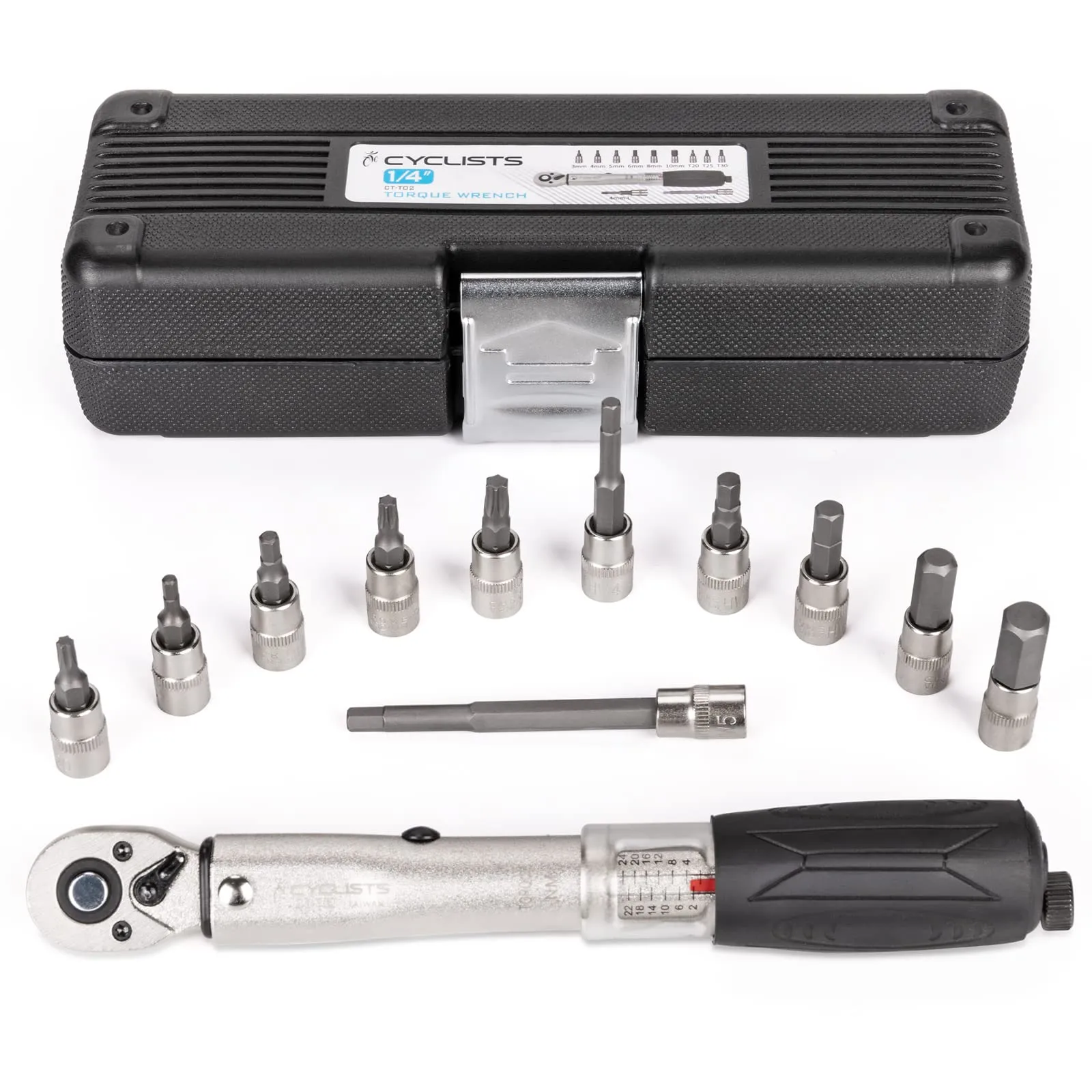1/4 Inch Drive Click Torque Wrench Set - 2 to 24Nm - Bicycle Maintenance Kit with Sockets