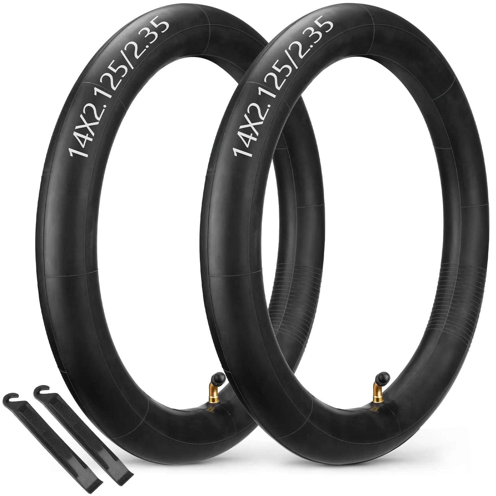 14' x 2.125 Heavy-Duty Electric Bike Inner Tubes - 2 Pack with Angled Valve Stem