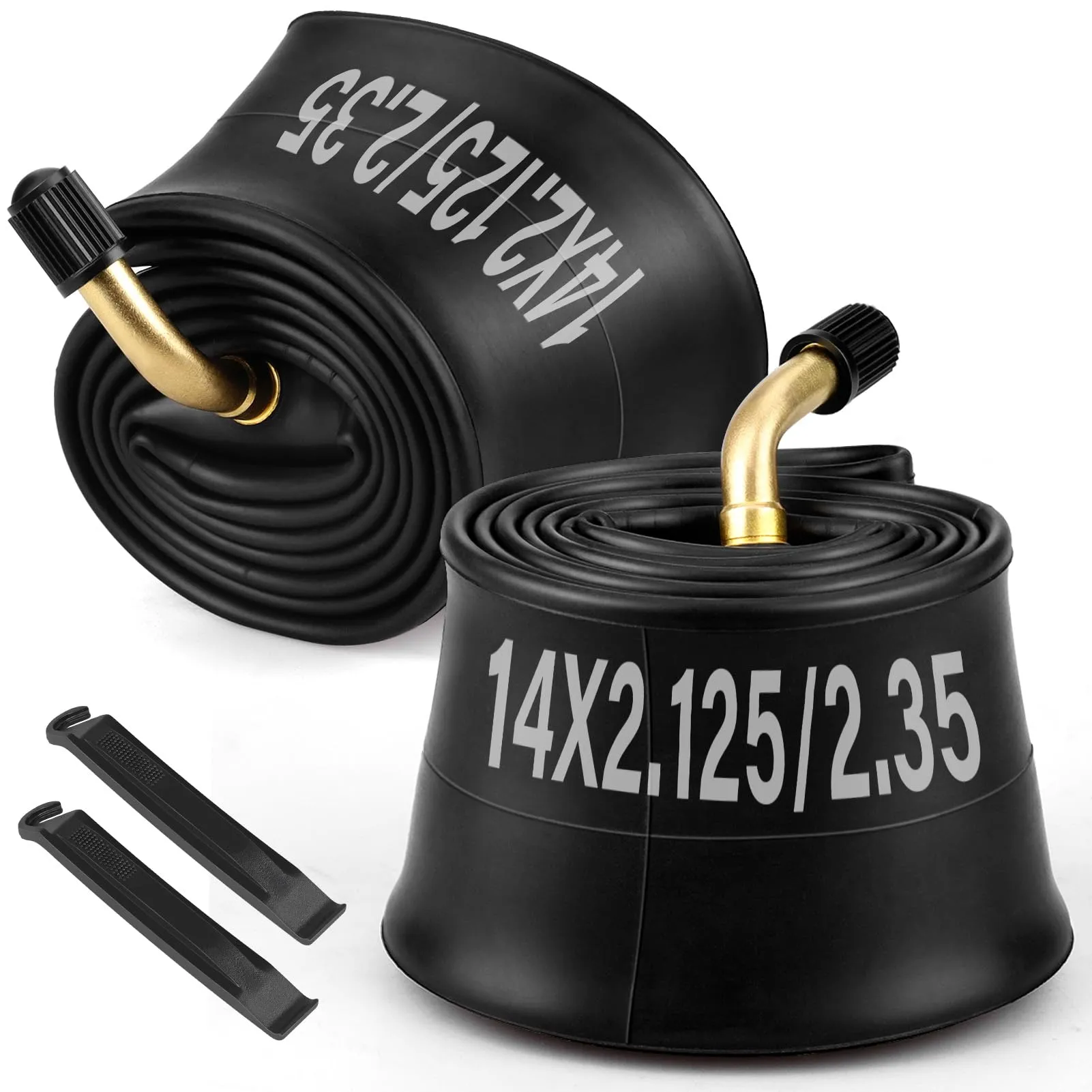 14x2.125 Bike Tube Replacement Kit, 2 Pack with CR202 Angled Valve for Mountain & Electric Bikes