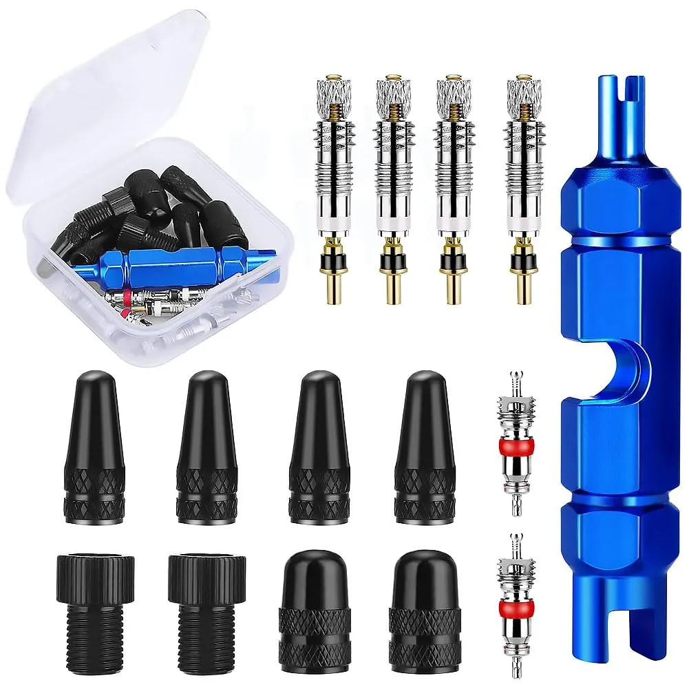 15-Piece Valve Core Bike Kit with Presta Valve Stem Removal Tool, Brass Replacement for MTB/Road