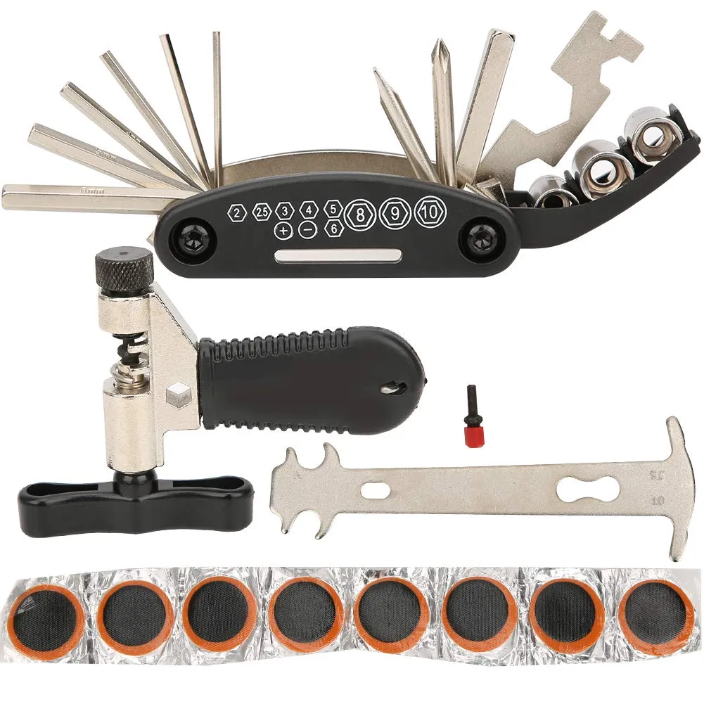 16-in-1 Multi-Function Bike Repair Tool Kit - Complete Accessories Set for Road & Mountain Bikes