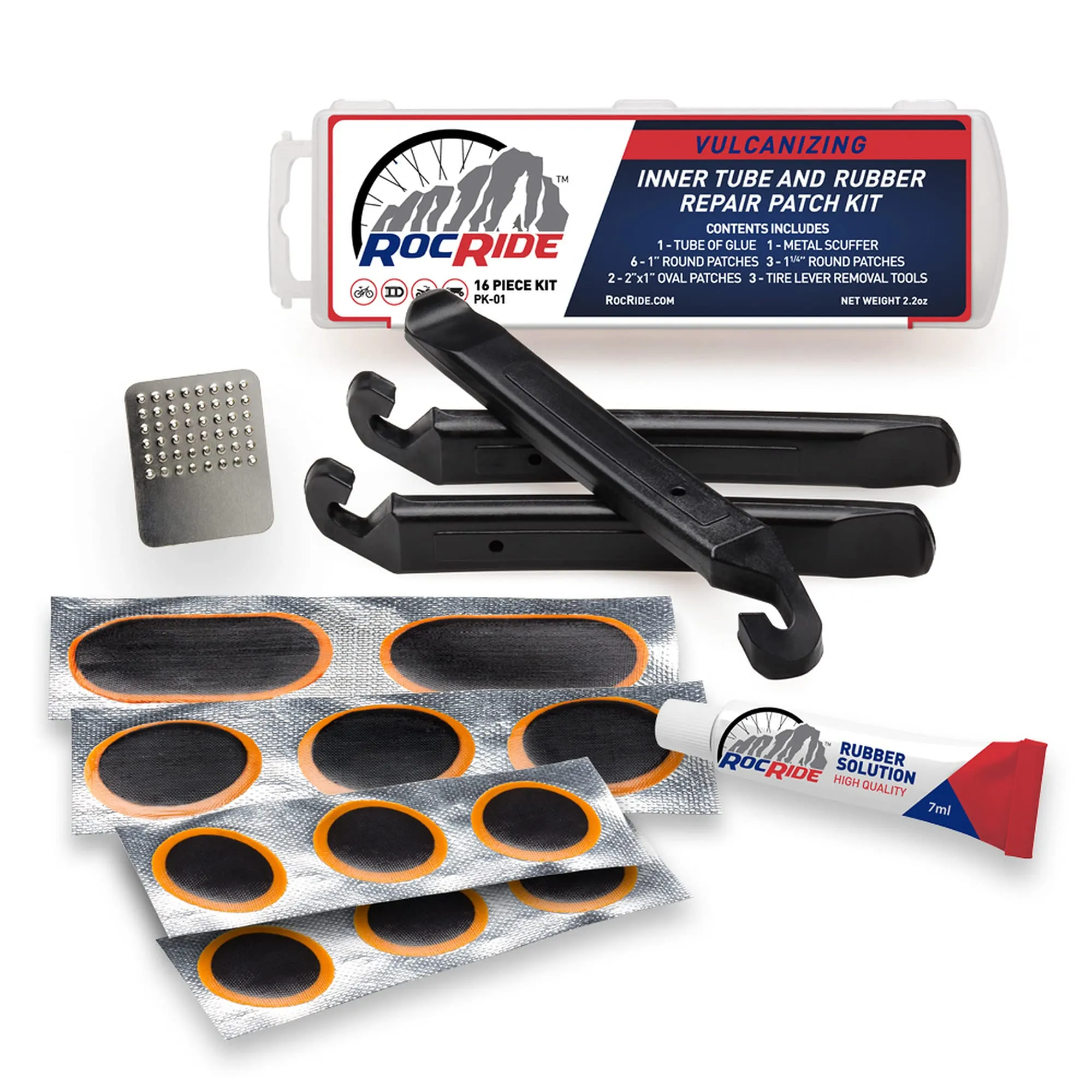16-PC Bicycle Repair Kit for Tubes, Dinghies, ATVs, BMX & Motorcycles - Durable & Lightweight