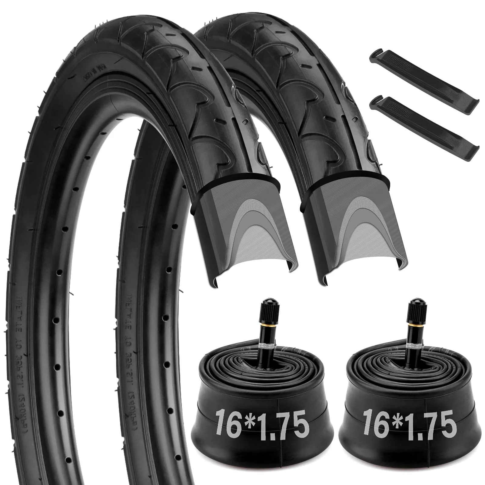 16' Bike Tire 2 Pack - 16 x 1.75 Bicycle Tire & Tube with Schrader Valve & Tire Levers for Kids