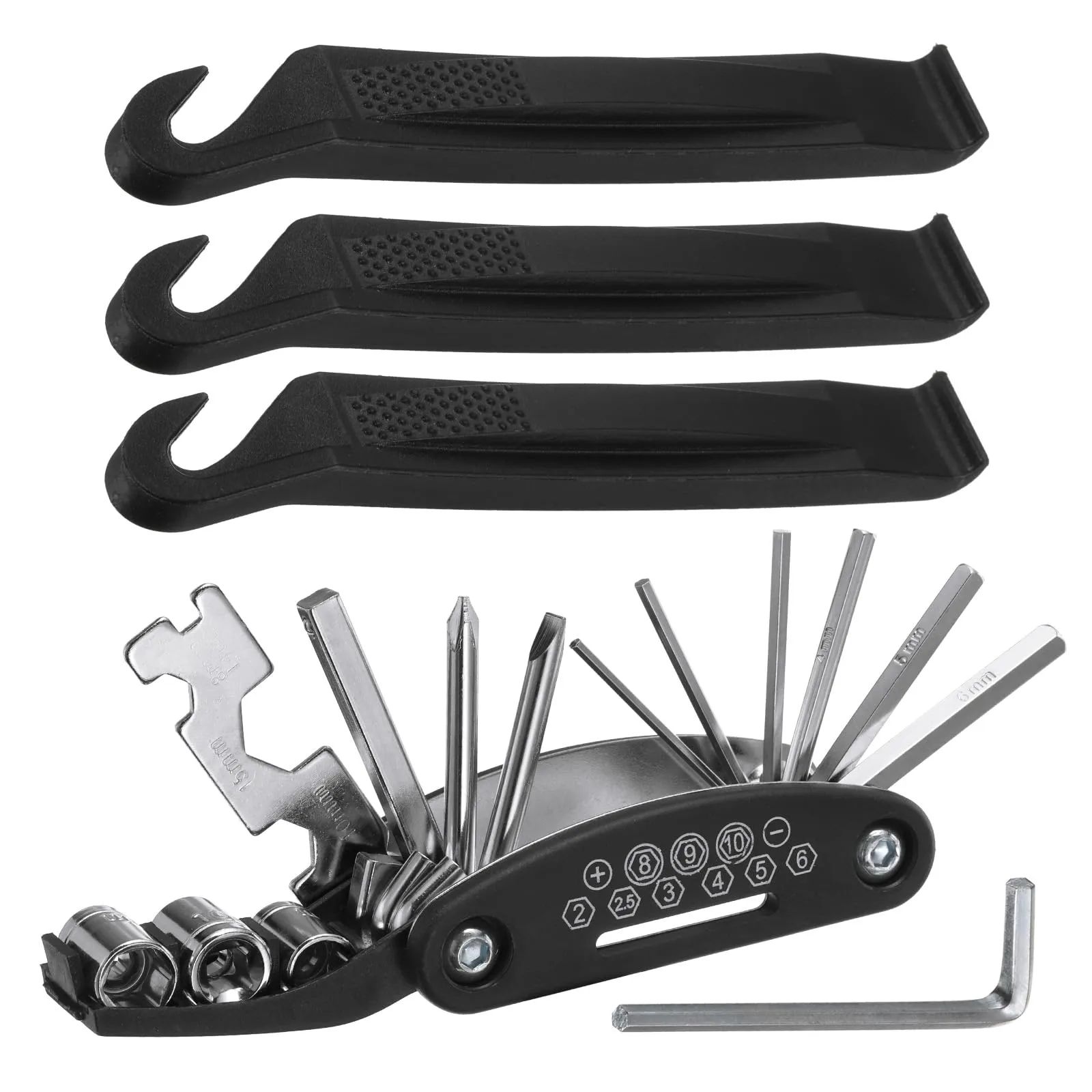 16 in 1 Bike Repair Multitool 3.6' Long Portable Bicycle Mechanic Tool Kit with Tire Levers