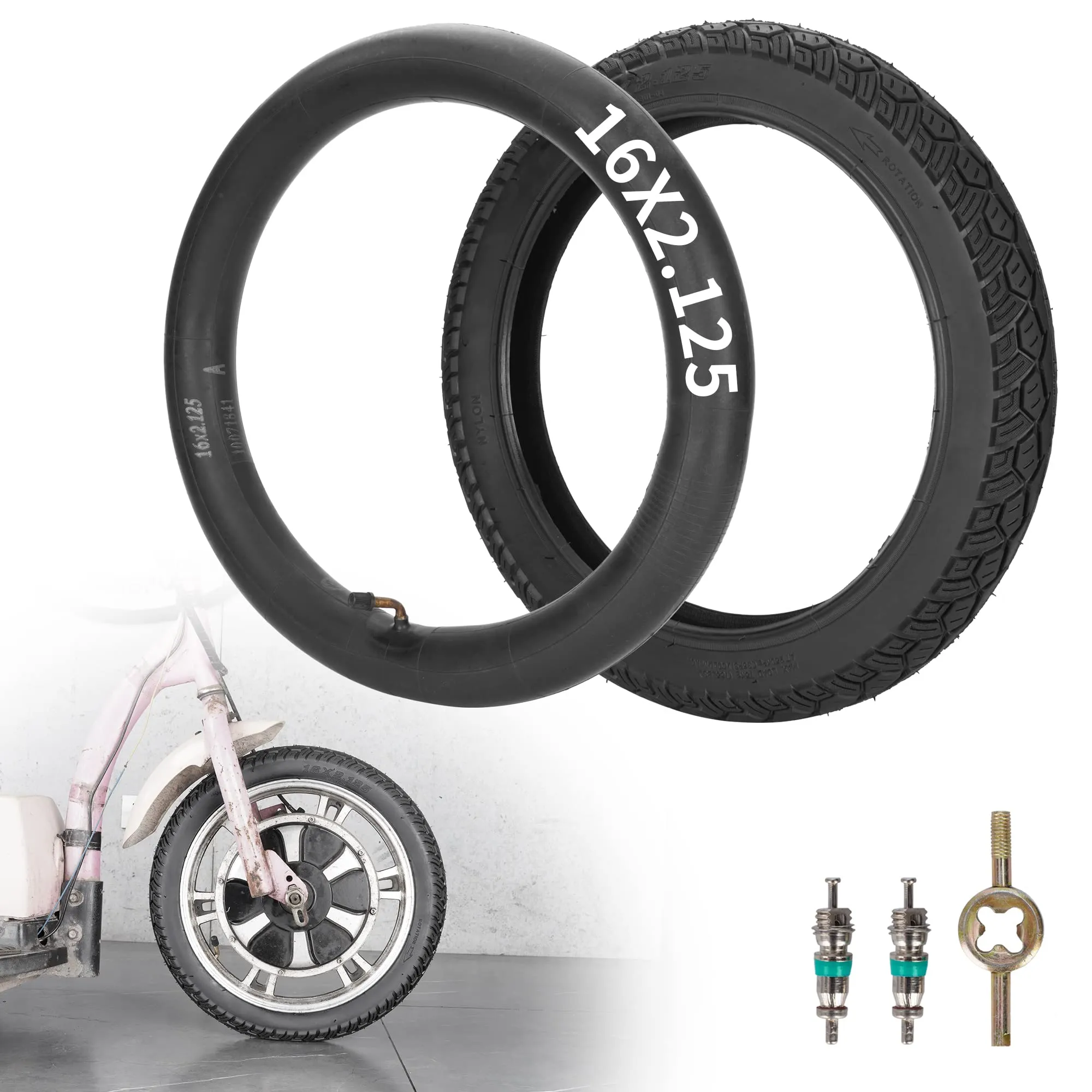 16 Inch 16x2.125 Bike Tires and Inner Tubes for Electric Bikes, Motorcycles, and Kids Bikes