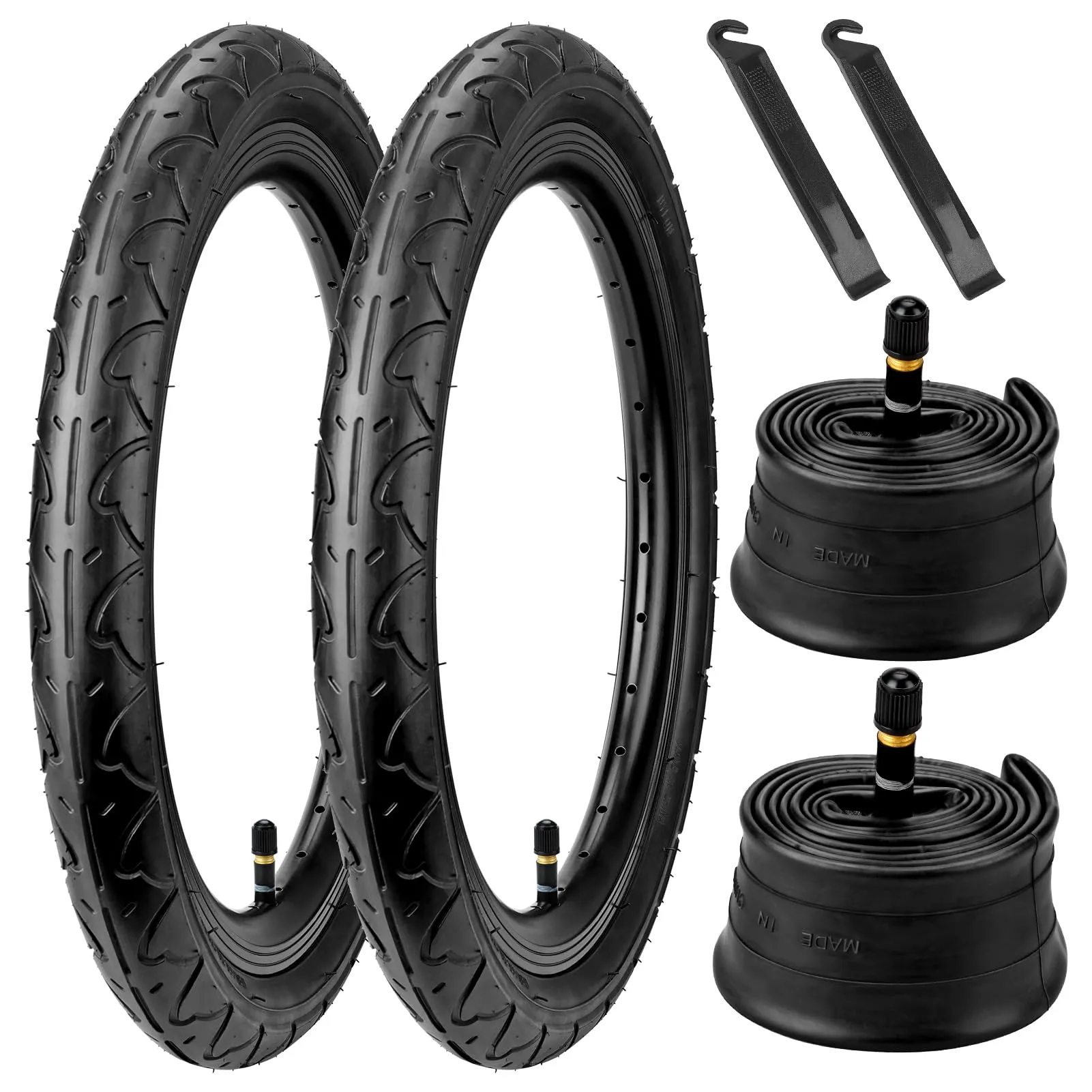 16' Road Bike Tires 16X1.75 with Tubes, High Quality Rubber, Easy Install, 2 Levers Included