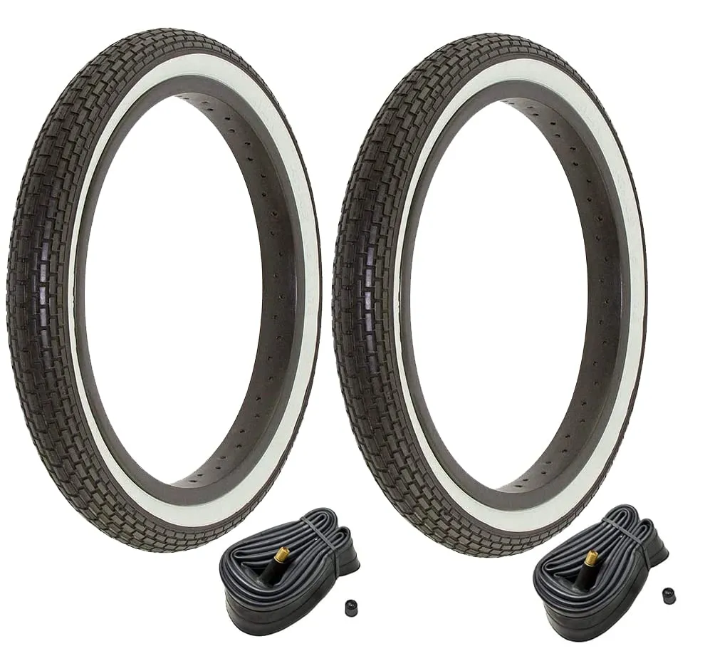 16' x 1.75' Brick Black/White Wall Kids Bike Tires & Schrader Valve Tubes Bundle Kit