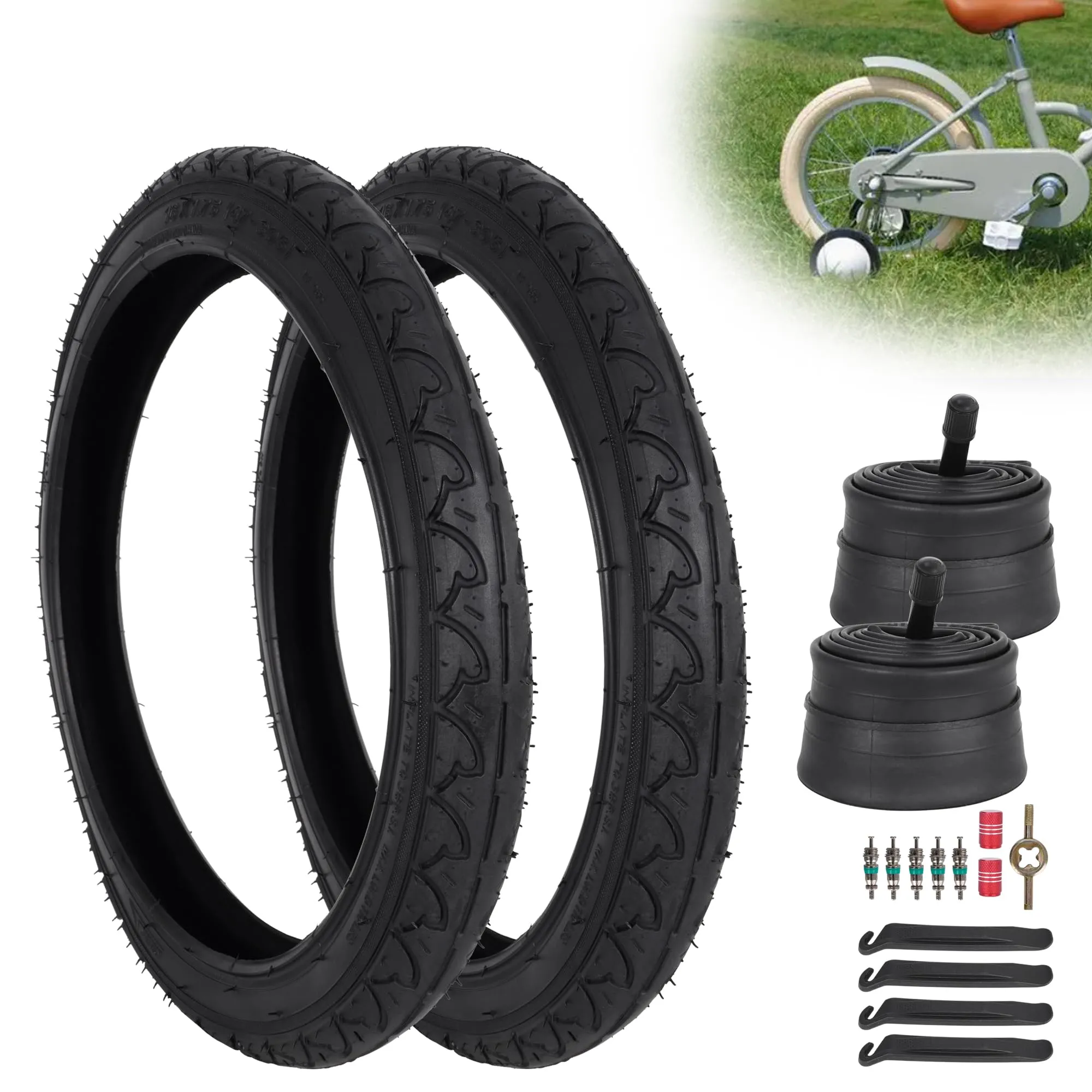 16X1.75 Kids Bike Tire & Inner Tube Set for Strollers & Bikes - Durable, Puncture-Proof Design