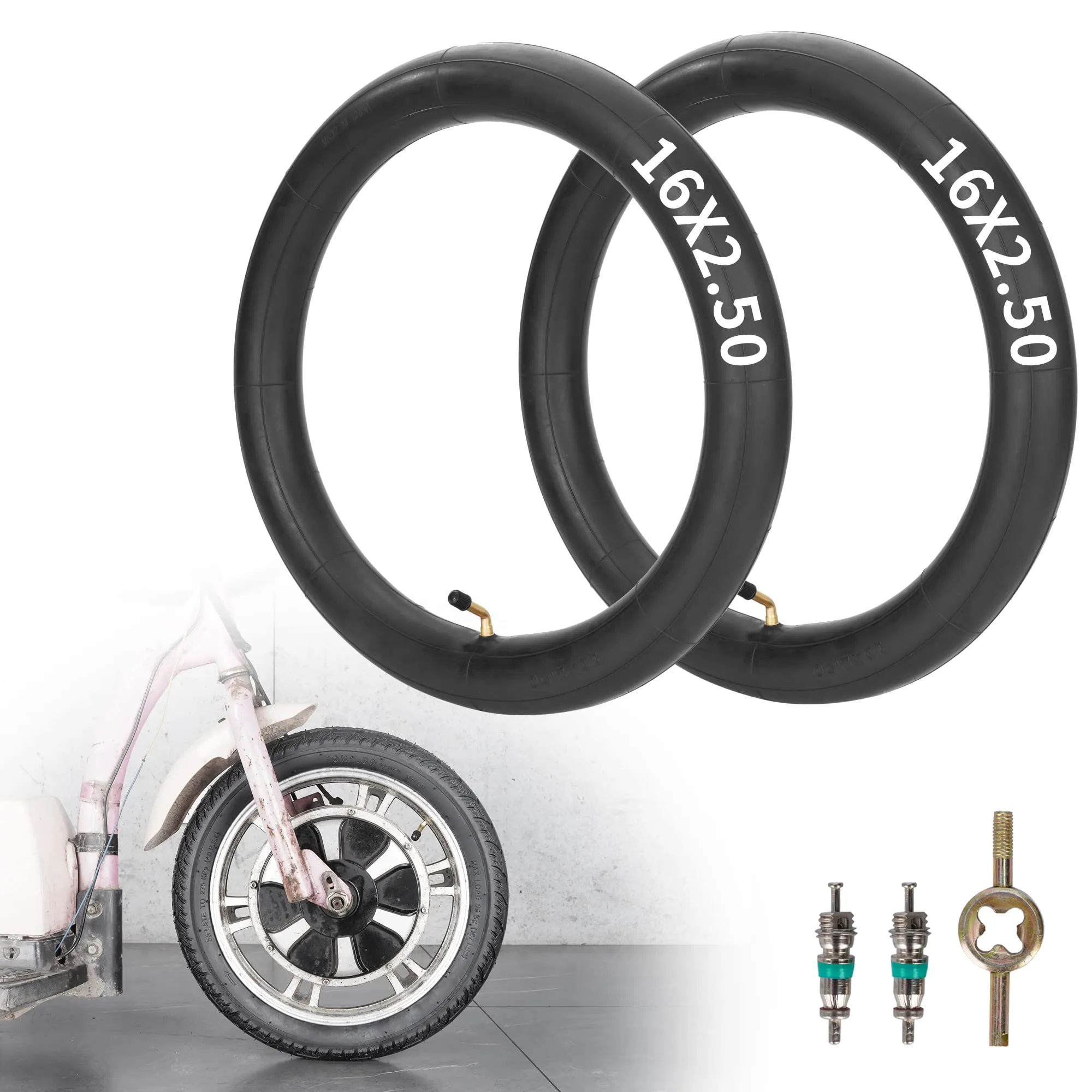 16x2.50 2.50-12 Inner Tube Set for Electric Bikes, Kids Bikes, BMX & Scooters - Heavy Duty