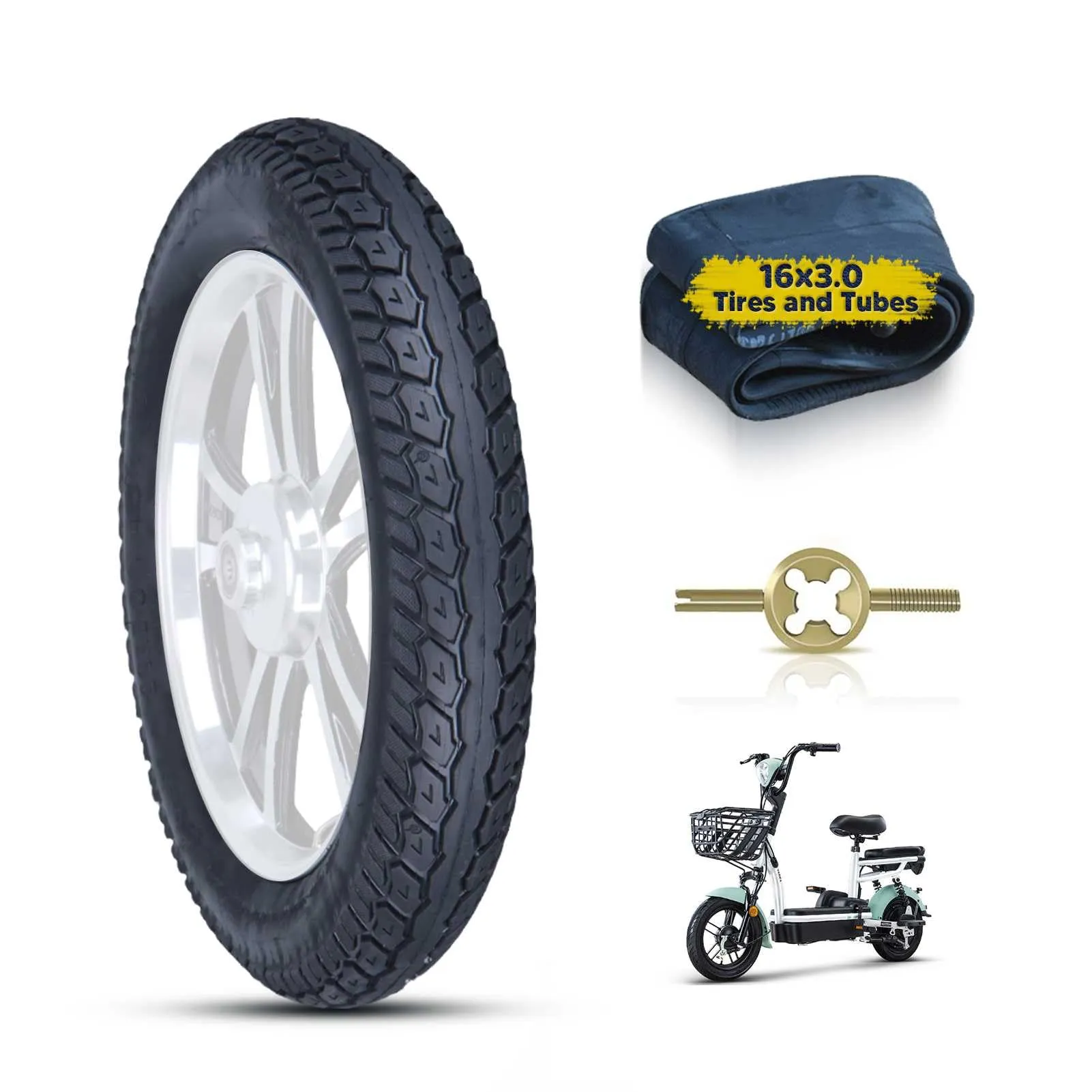 16x3.0 Heavy Duty Scooter Tire Tube Set for Electric Bikes - MZBZYU Rh-inoo King, Black