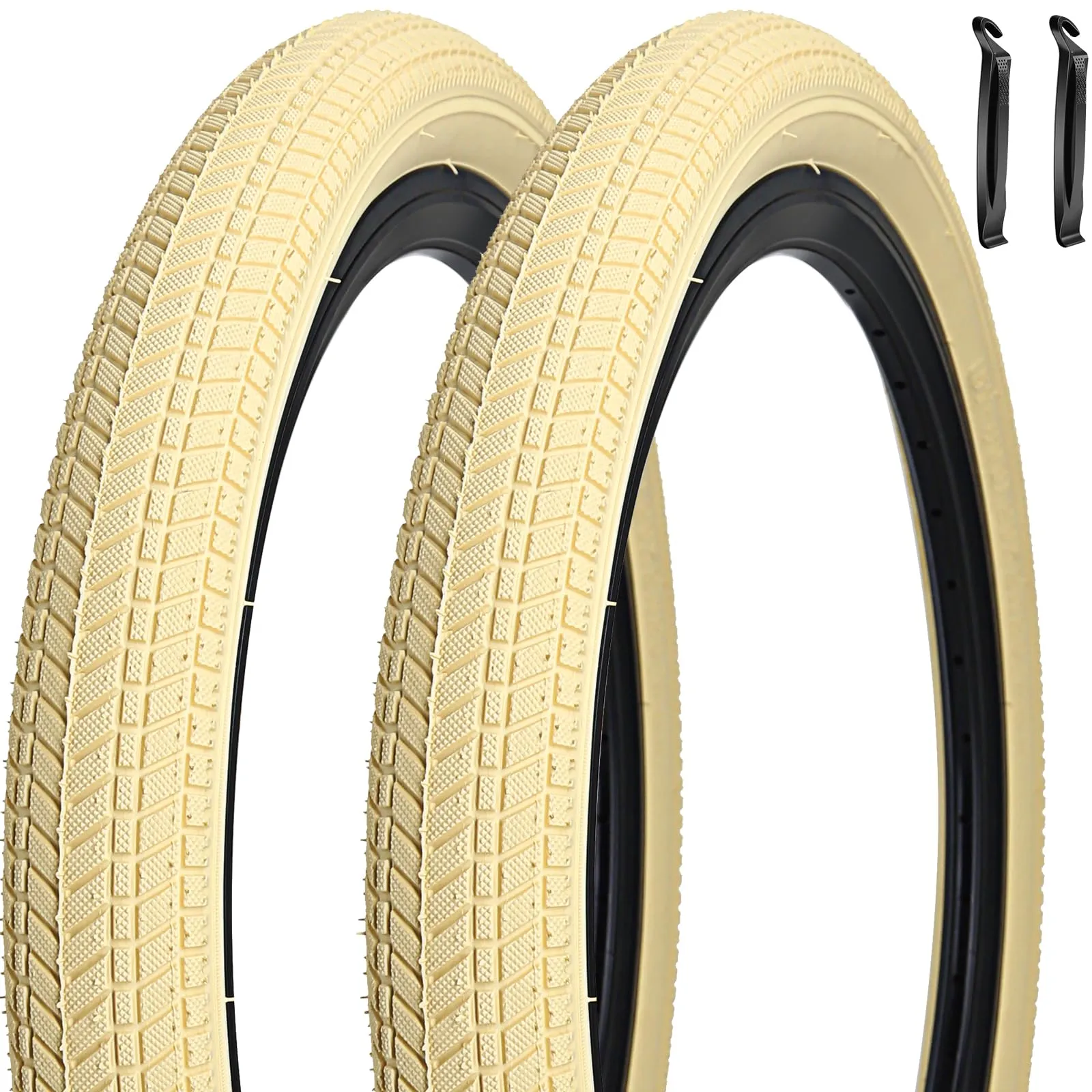 18' Bike Tires 18 x 2.125 Cream Color Folding Bicycle Replacement Tire Set by SIMEIQI
