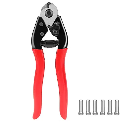 190mm Bike Cable Cutter with 6 Bike Brake Cable Cap End Tips - Durable Stainless Steel Tool