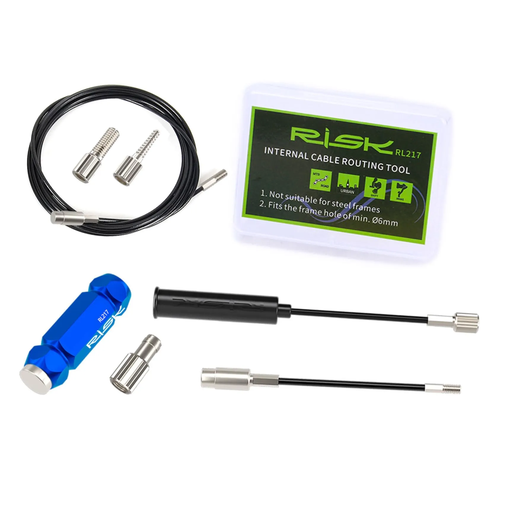 1 Set Blue Bike Cable Guide Brake Line Kit - Carbon Fiber Magnet Tool for MTB Internal Routing