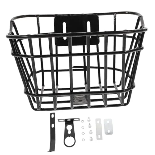 1pc Black Children's Bicycle Front Basket, Waterproof Iron Wire, Heavy-Duty, Detachable, Large Capacity