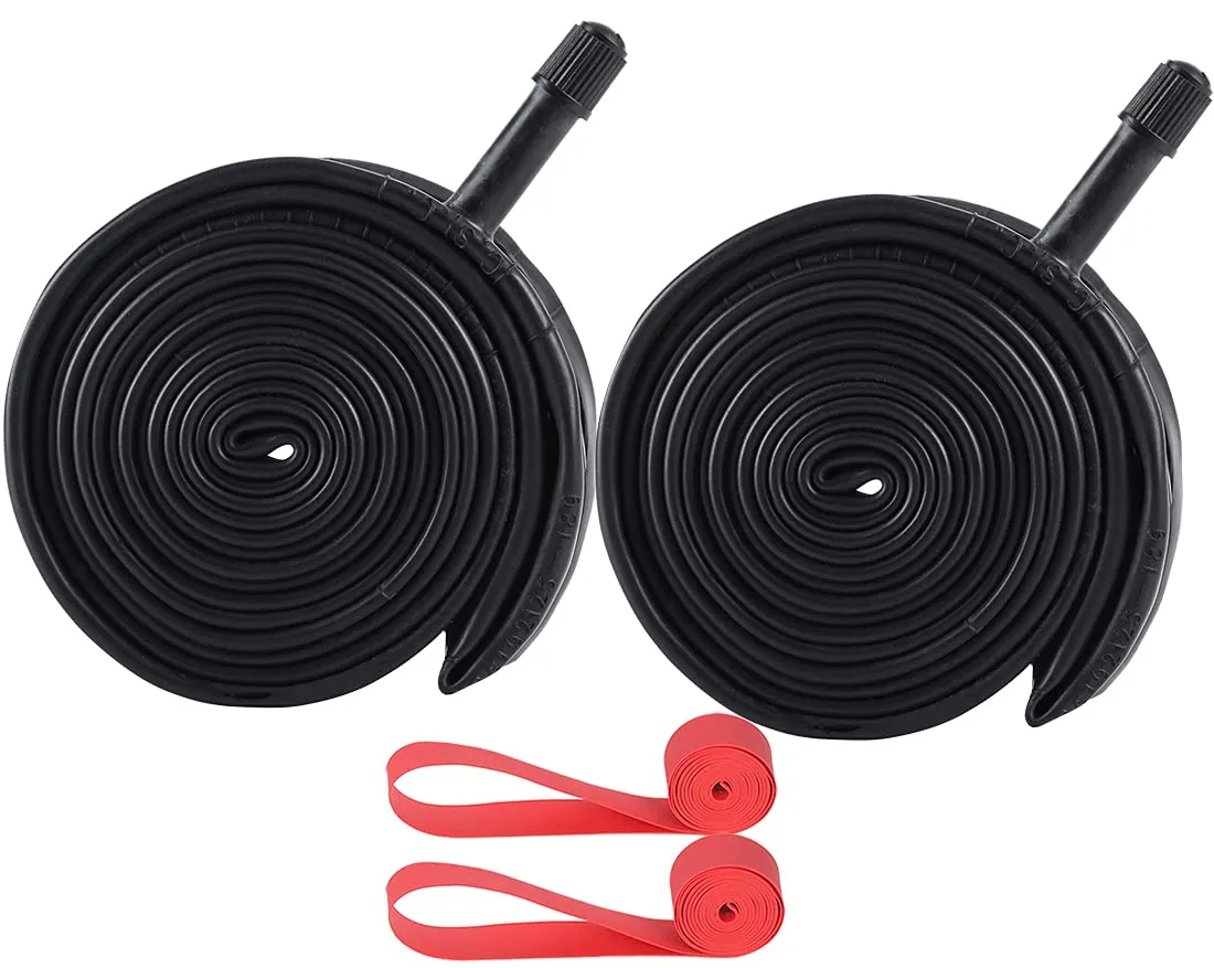 2-Pack 20x1.75/2.125 Bike Inner Tubes with Schrader Valve & Rim Strips - Durable, Easy to Install