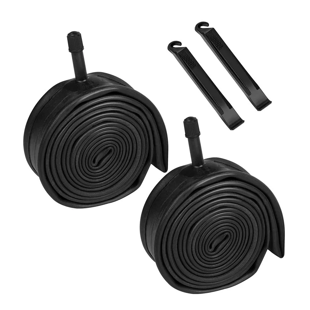 2-Pack 24 Inch Bike Tube with Tire Levers - Schrader Valve, Durable Butyl Rubber, Easy Install