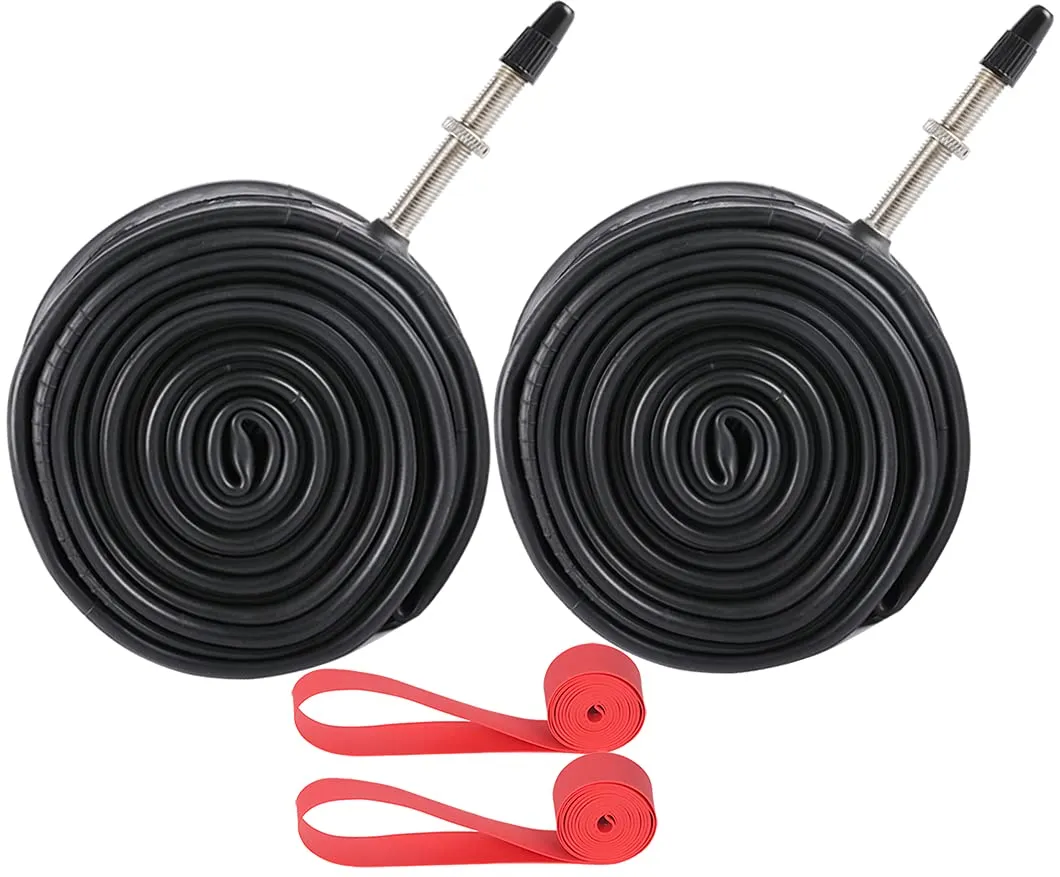 2-Pack 26' Bike Inner Tubes Presta Valve 48MM with Tire Strips for 26x1.9-2.125 Bicycles