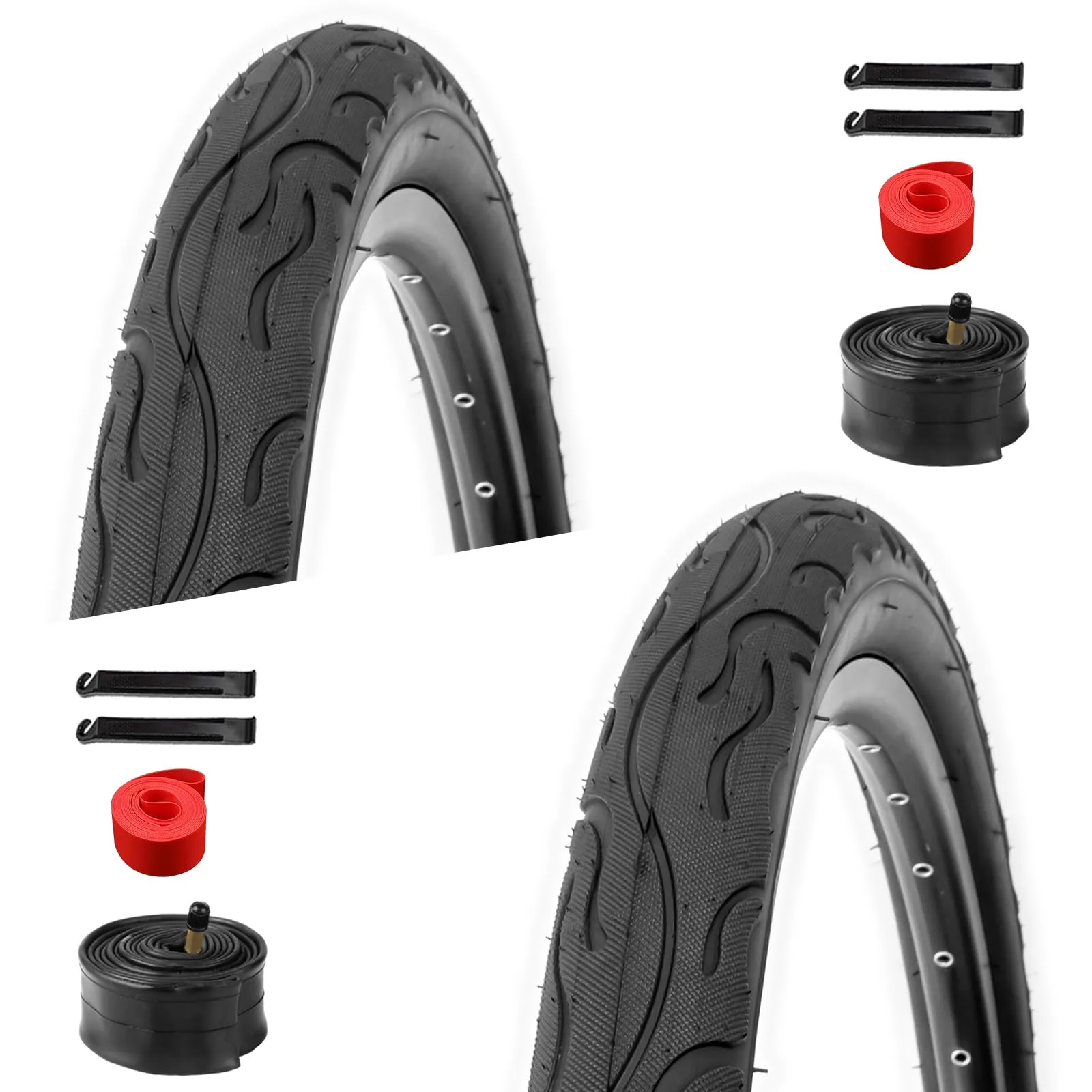 2-Pack 26 Inch Beach Cruiser Bike Tires with Schrader Valve Tubes - Durable, Classic Tread Design