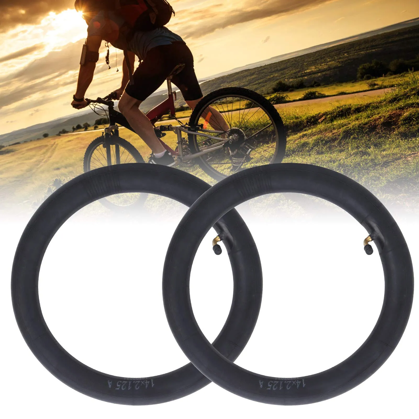 2-Pack Butyl Rubber Bicycle Inner Tubes (14x2.125in) for Kids, Road & Mountain Bikes, Bend Valve