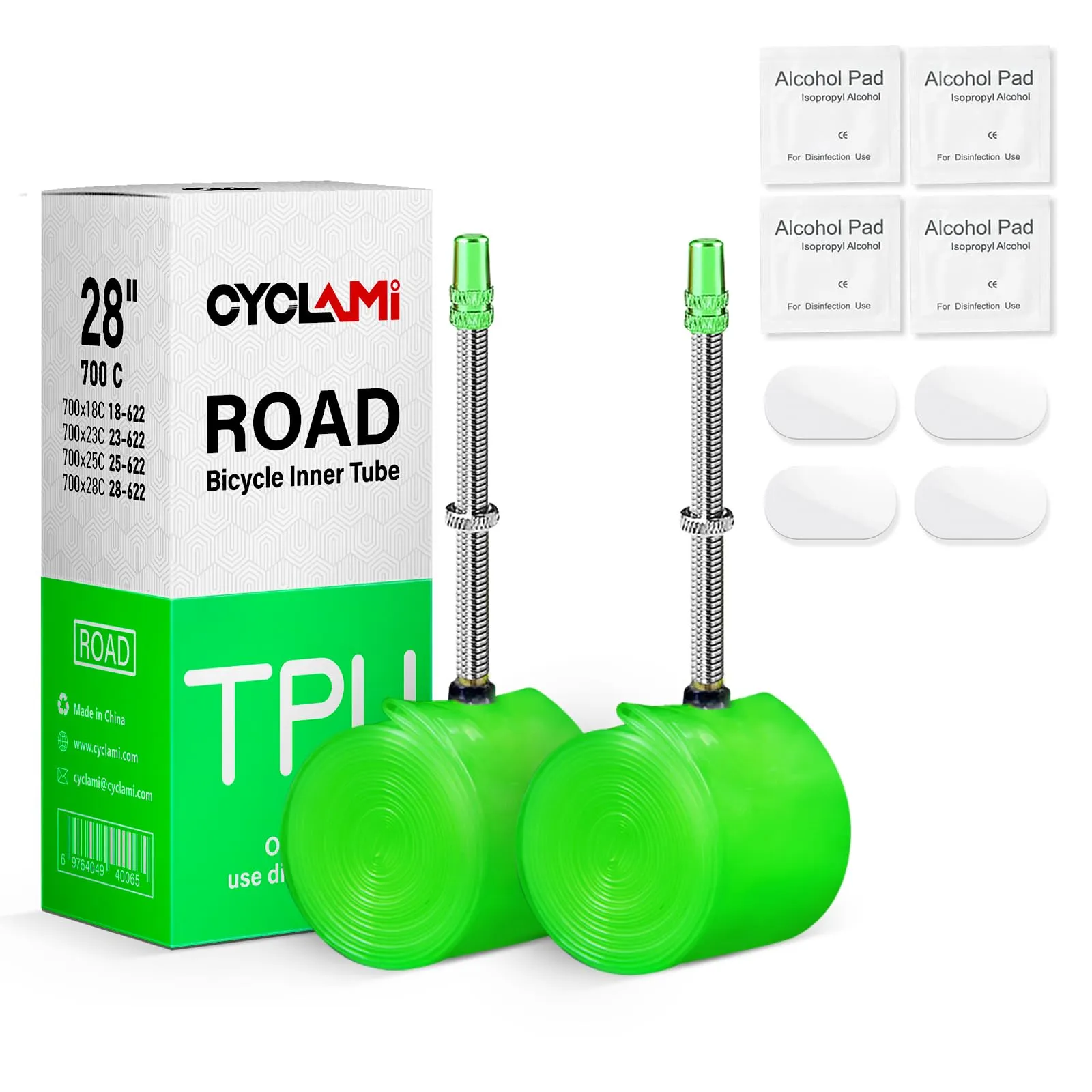 2-Pack CYCLAMI 700C x 18-28C Ultra Light TPU Inner Tubes with Presta Valves & Repair Kit