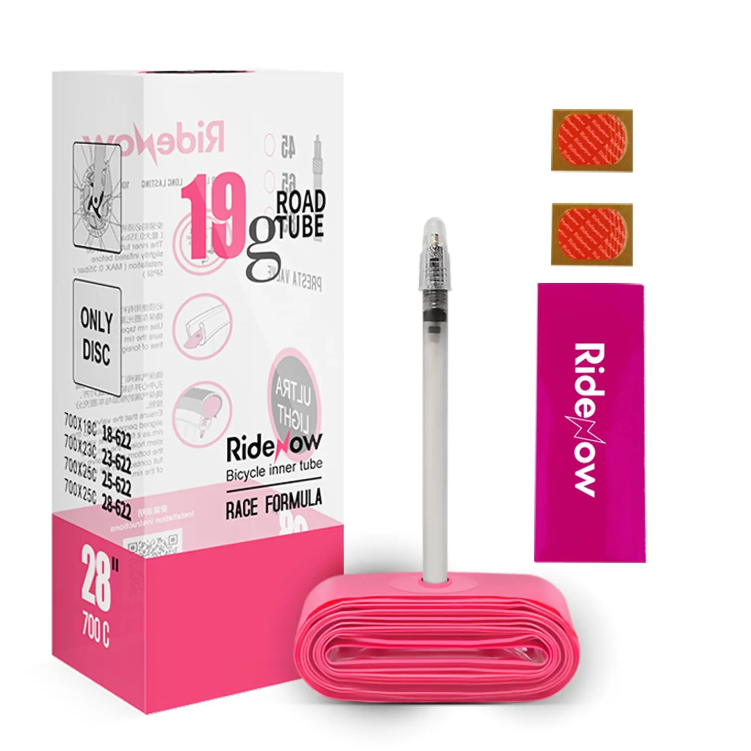 2-Pack Lightweight RideNow 700C x 18-28C TPU Inner Tubes with Presta Valves & Repair Kit