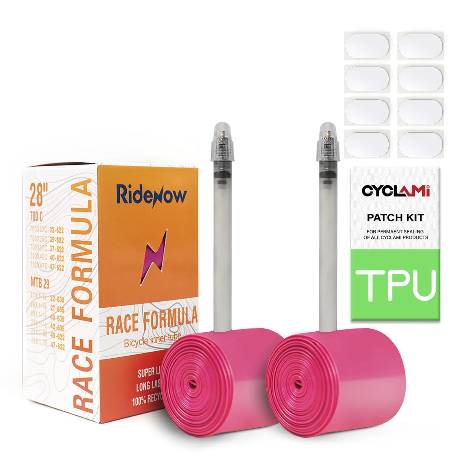 2-Pack Lightweight TPU Inner Tubes for 700C, 29'' MTB, 45mm Presta Valves with Patch Repair Kit