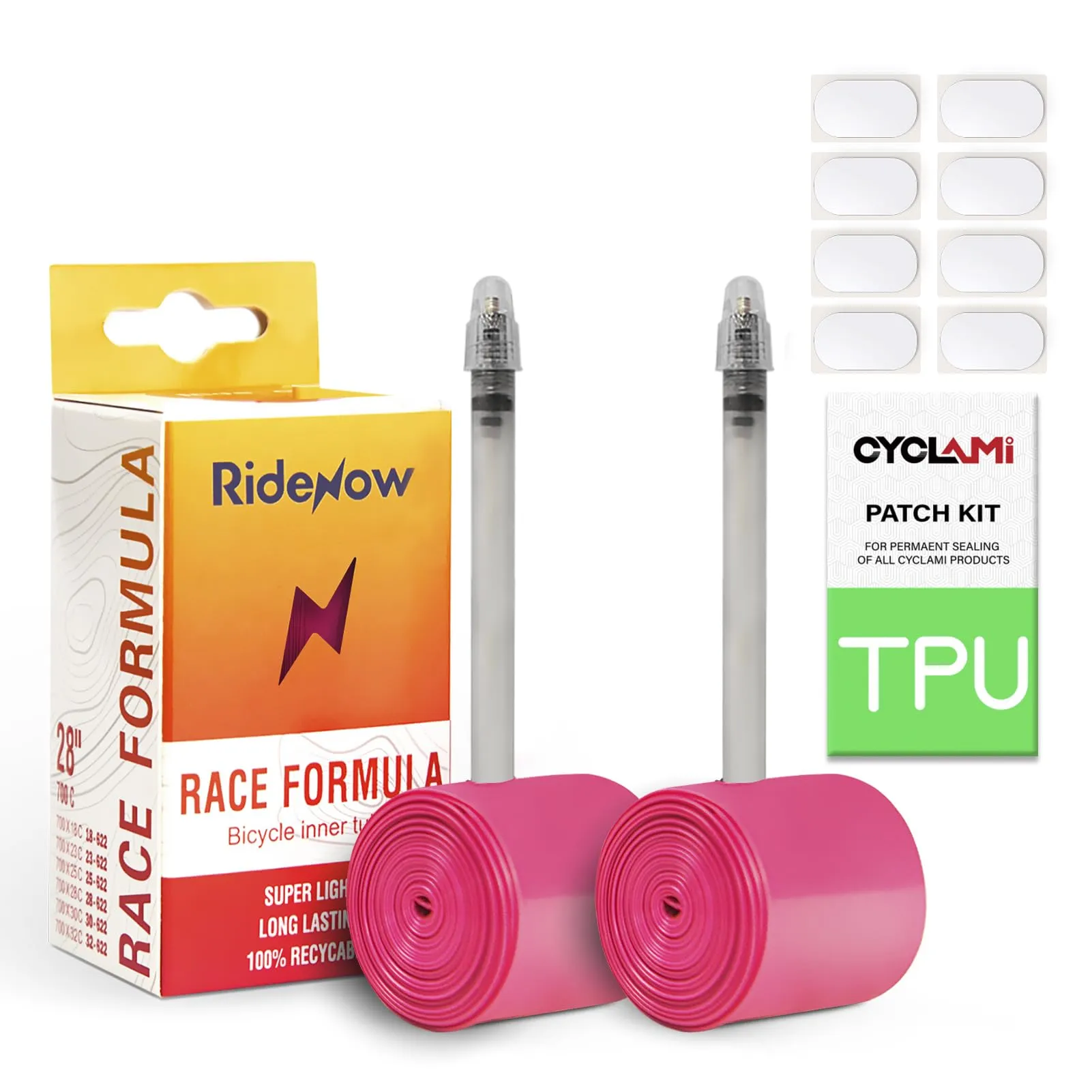 2-Pack Lightweight TPU Inner Tubes for 700C, 32-47C, MTB 27.5/29' with Presta Valves & Repair Kit