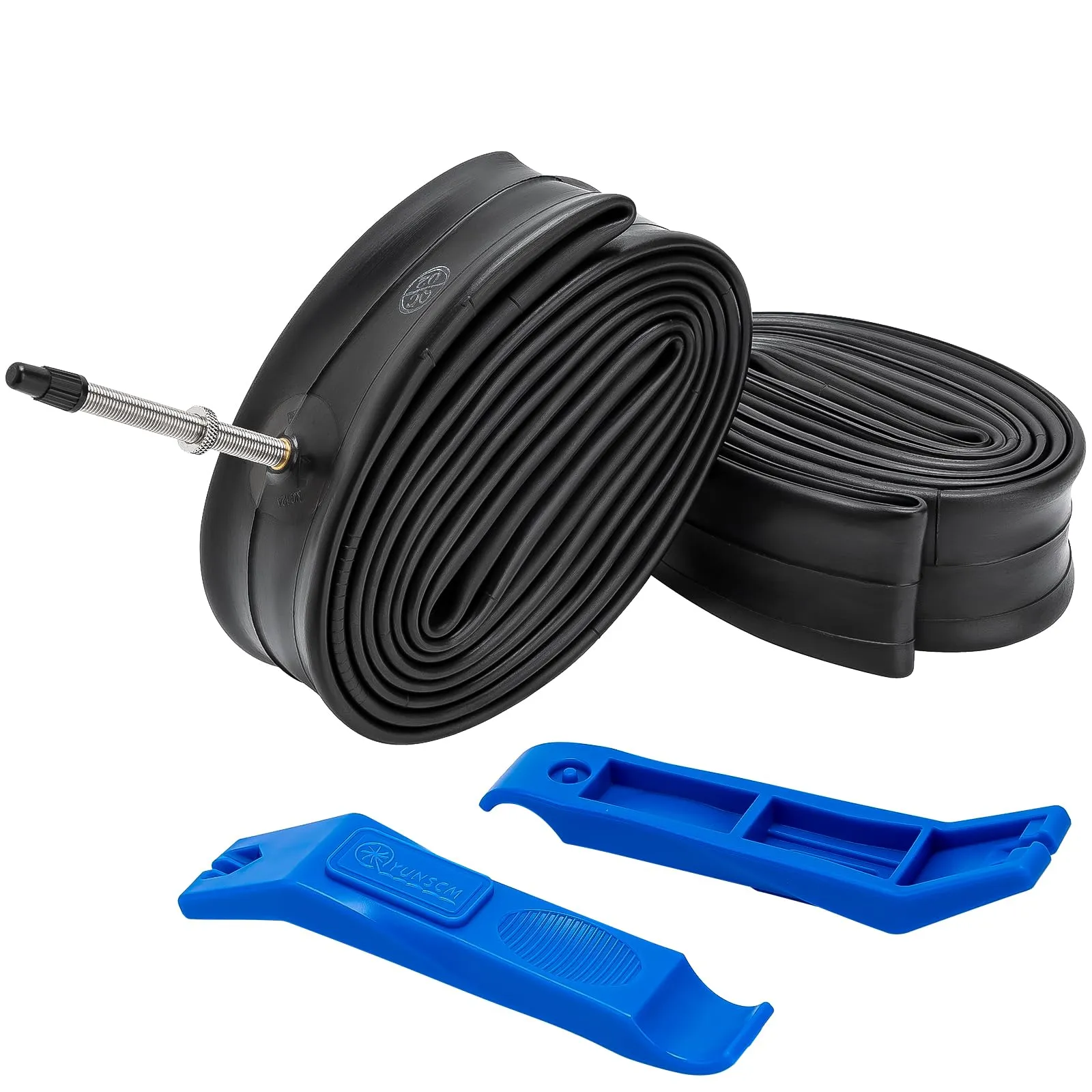 2-Pcs Heavy Duty 700C Bike Tubes 700x18C 700x25C FV80mm Presta Valve with Tire Levers