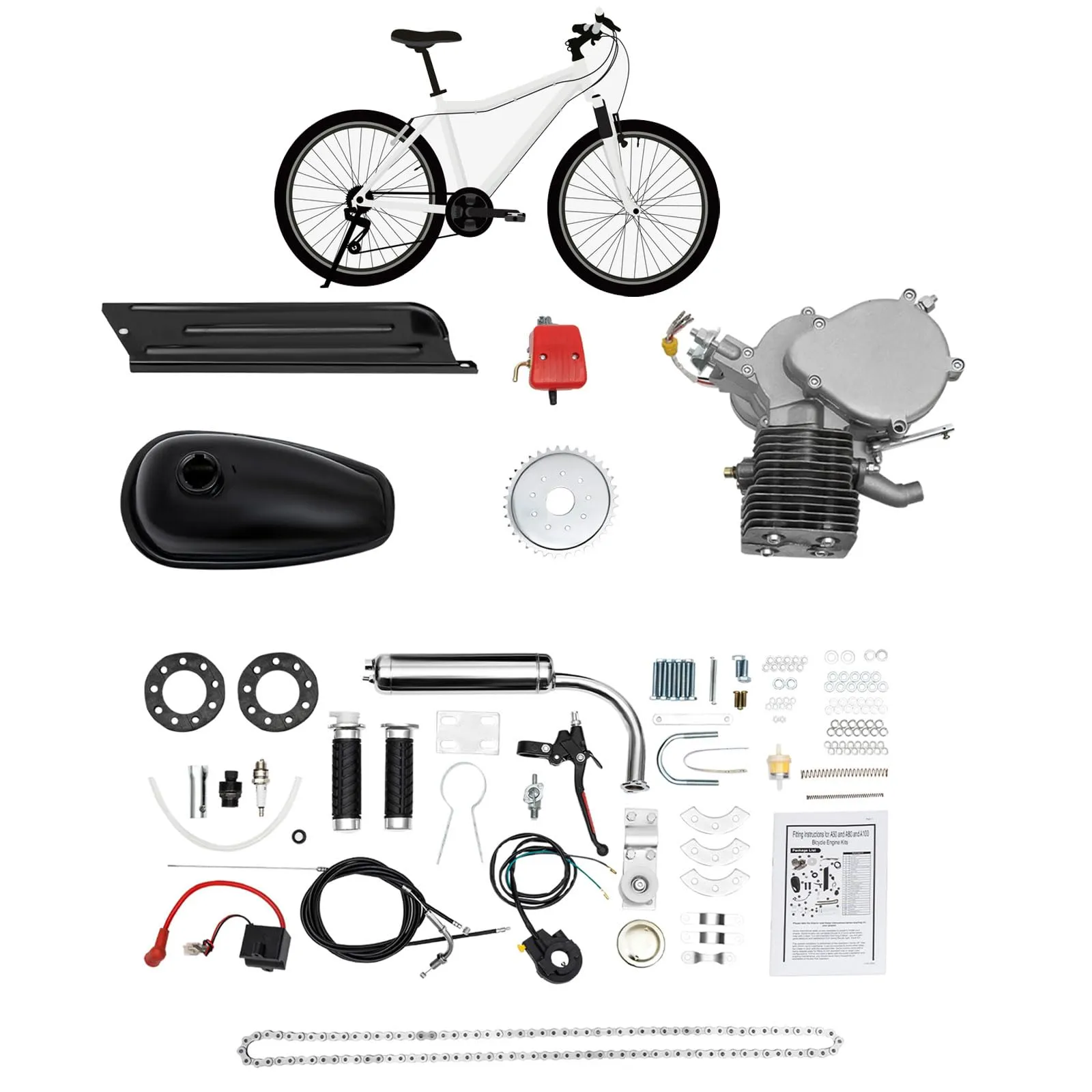 2-Stroke 100CC Engine Kit for 26' & 28' Bikes - Convert Bicycle to Motorcycle, High Speed & Efficient