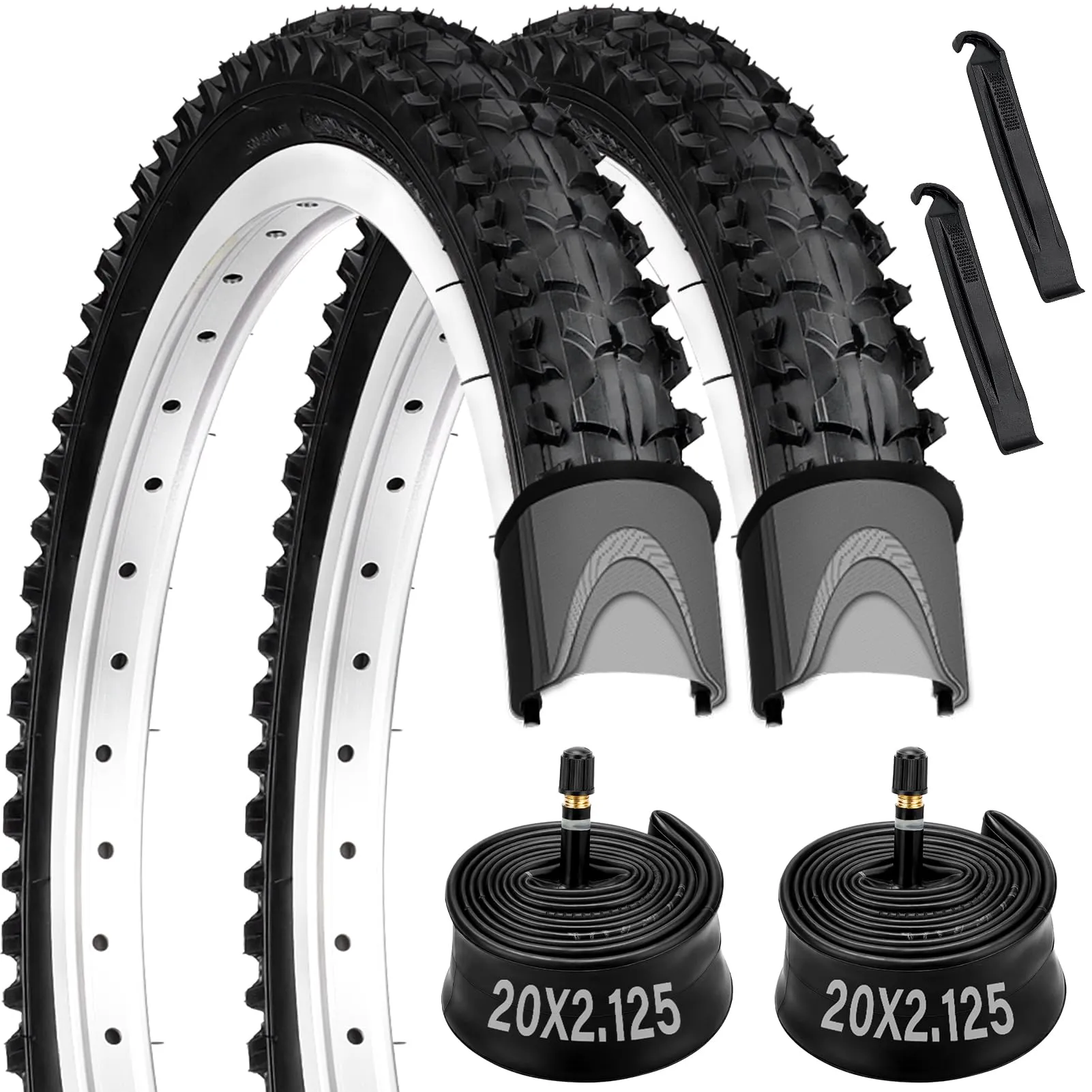 20' Bike Tire 2 Pack, 20 x 2.125 Kids Replacement Tire and Tube with Tire Levers for BMX & MTB