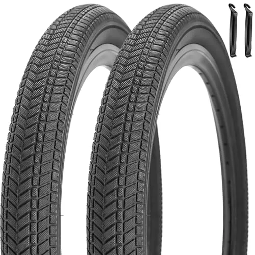 20 Inch Bike Tire Set - 2 Pack Folding Bicycle Tires with 2 Tire Levers for Most Children Bikes