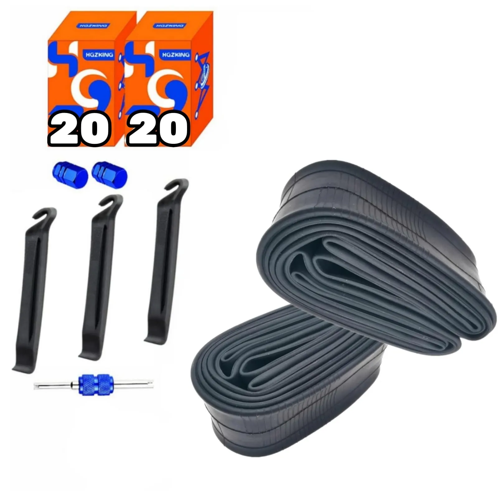 20 Inch Bike Tube 20x1.75/1.95/2.125 with AV32mm Valve and Repair Kit - Butyl Rubber, Dazzling Blue