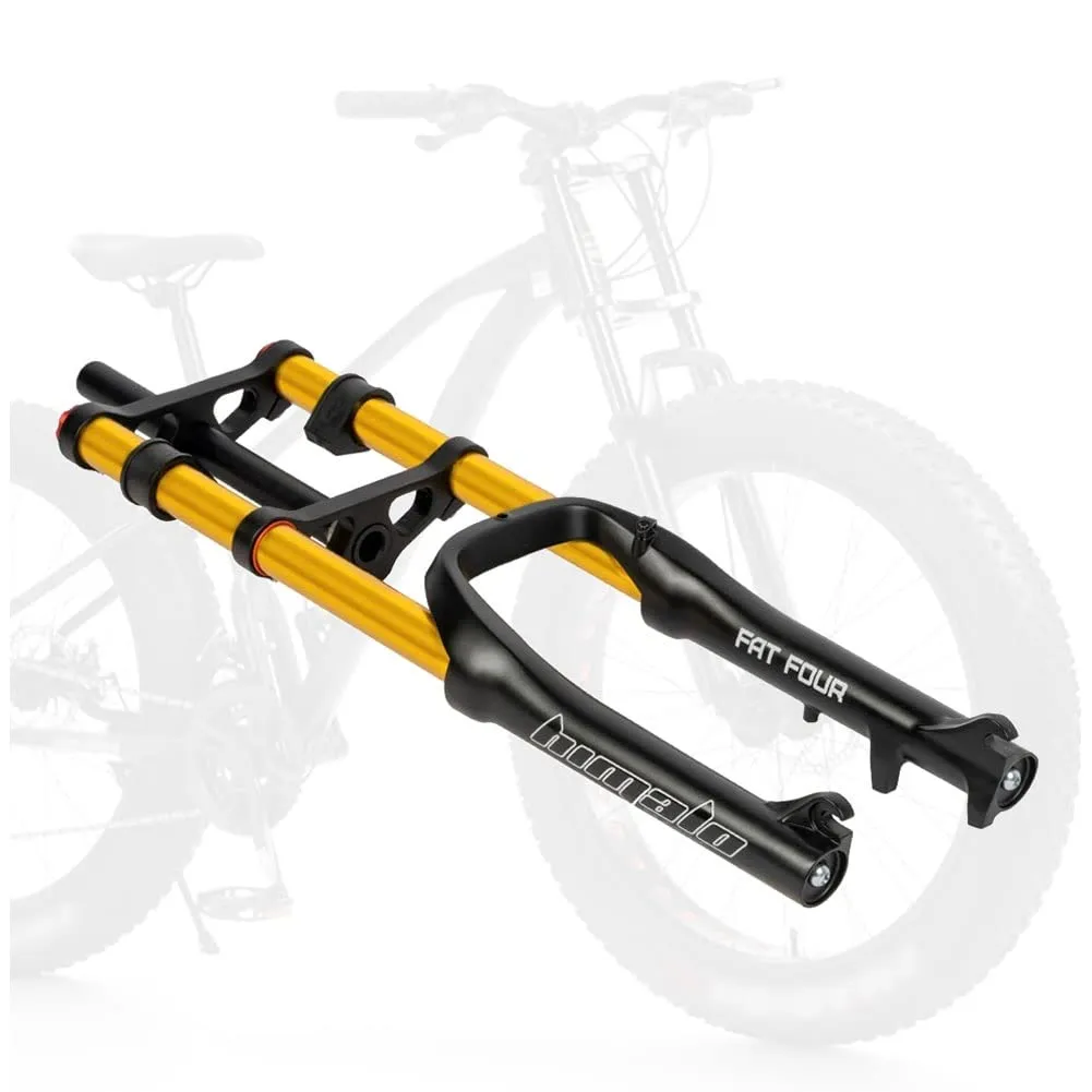 20 Inch Gold Electric Bike Fat Fork with Air Suspension, Adjustable Rebound, 110mm Travel, Disc Brake