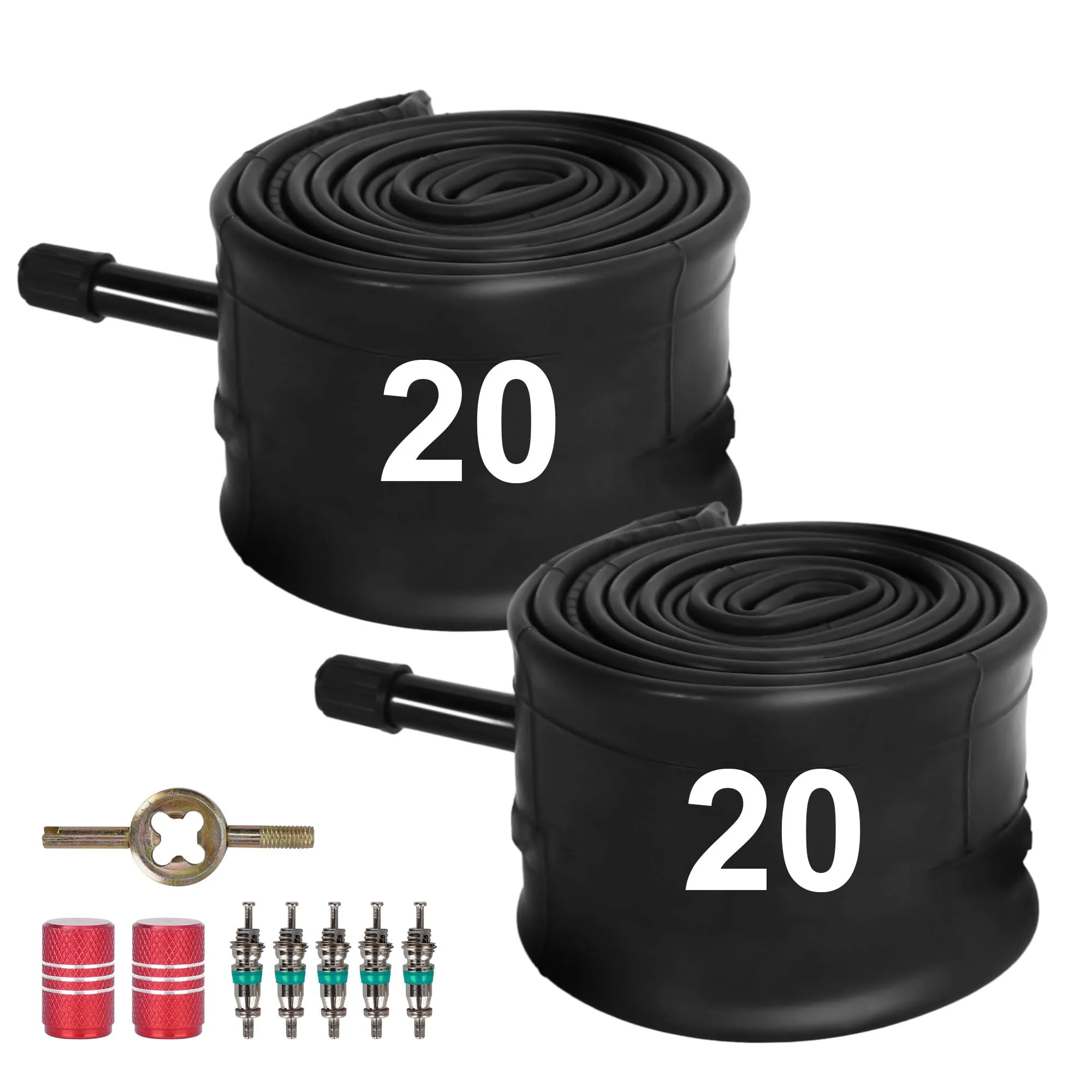 20 Inch Heavy Duty Bike Tubes for Cruiser & Mountain Bikes - 2 Pack with 32mm Schrader Valve