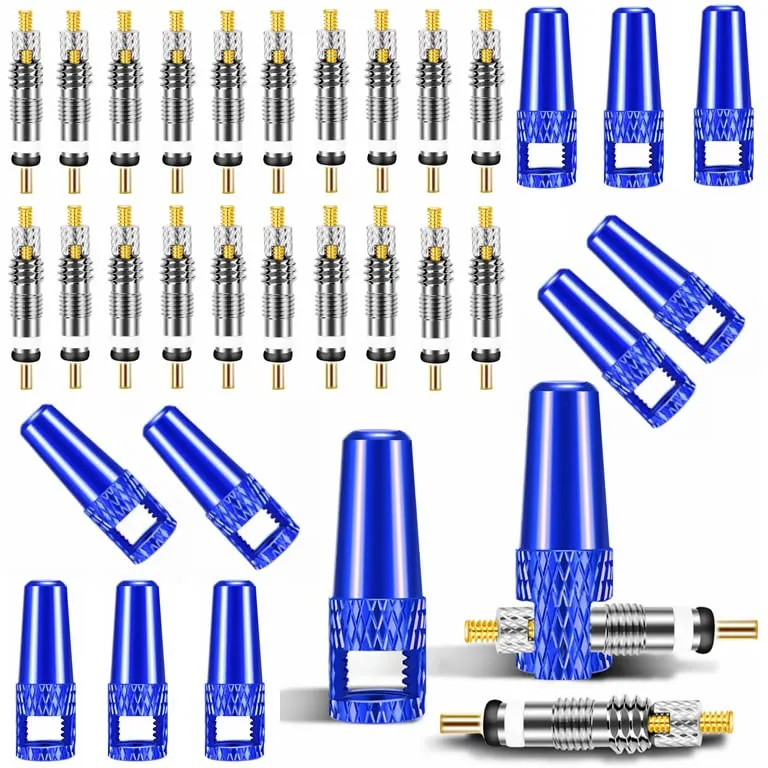 20 Pieces Presta Valve Cores & Caps, Durable Brass with Remover Tool for Bike Tire Maintenance