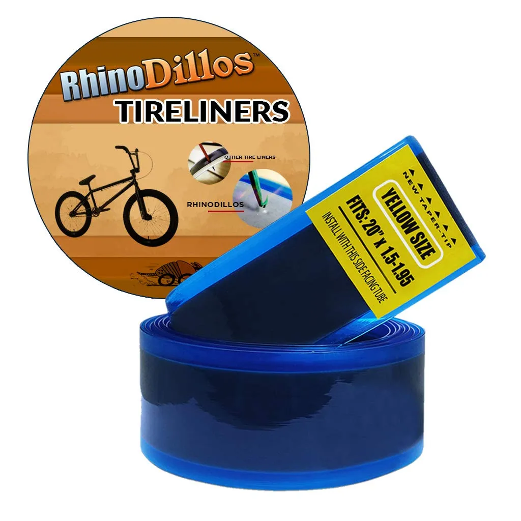 20' RhinoDillo Yellow Bicycle Tire Liner for BMX Bikes, 20” X 1 3/8”, No Packaging, Single