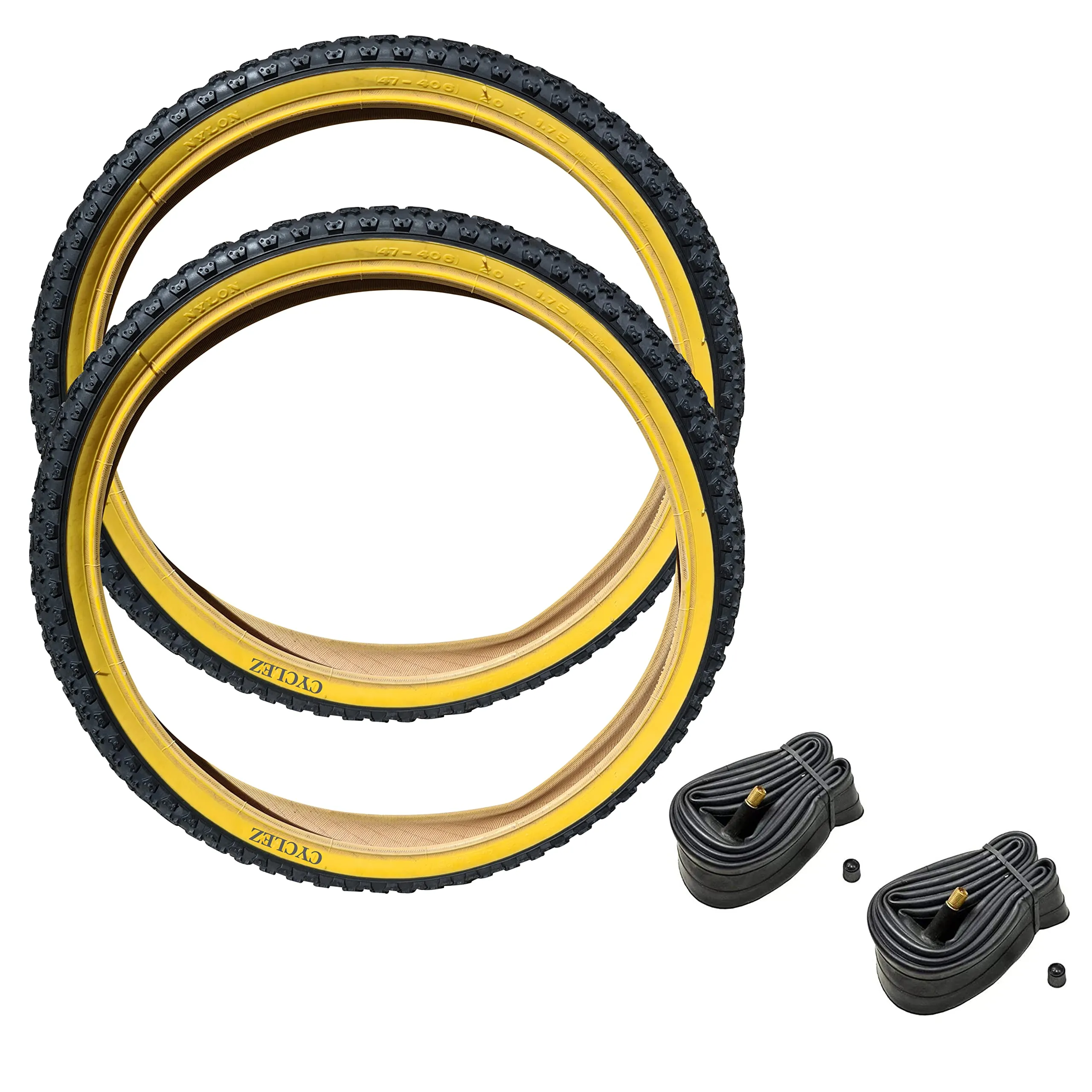20' x 1.75 Black & Blue Gum Wall BMX Tires Set with Inner Tubes - Classic Style for Old School Bikes