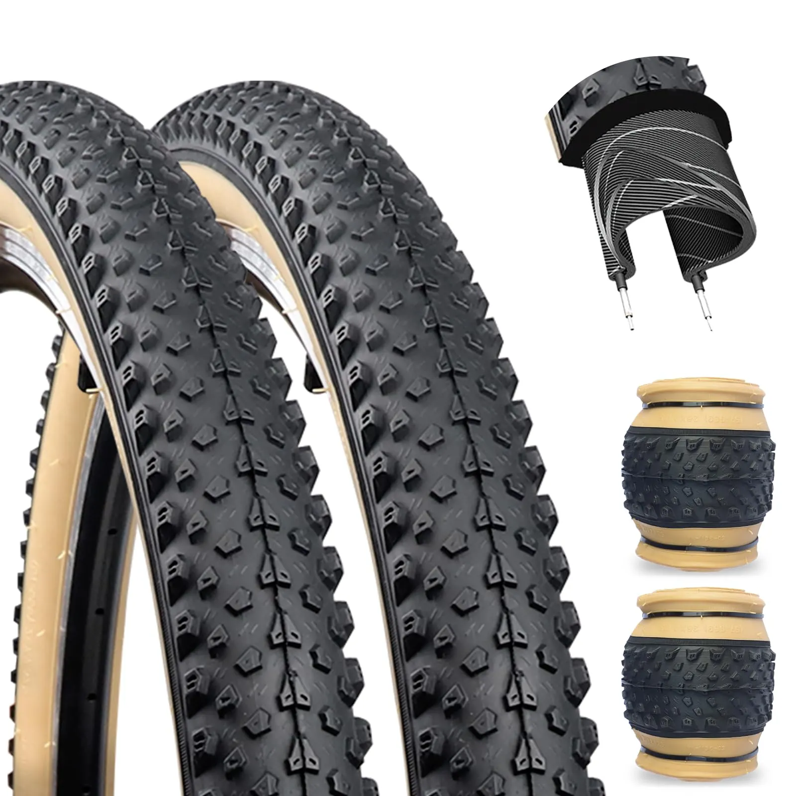 20' x 2.125' Brown Mountain Bike Tires - 2-Pack, Anti-Slip, Easy Installation, Foldable, Durable