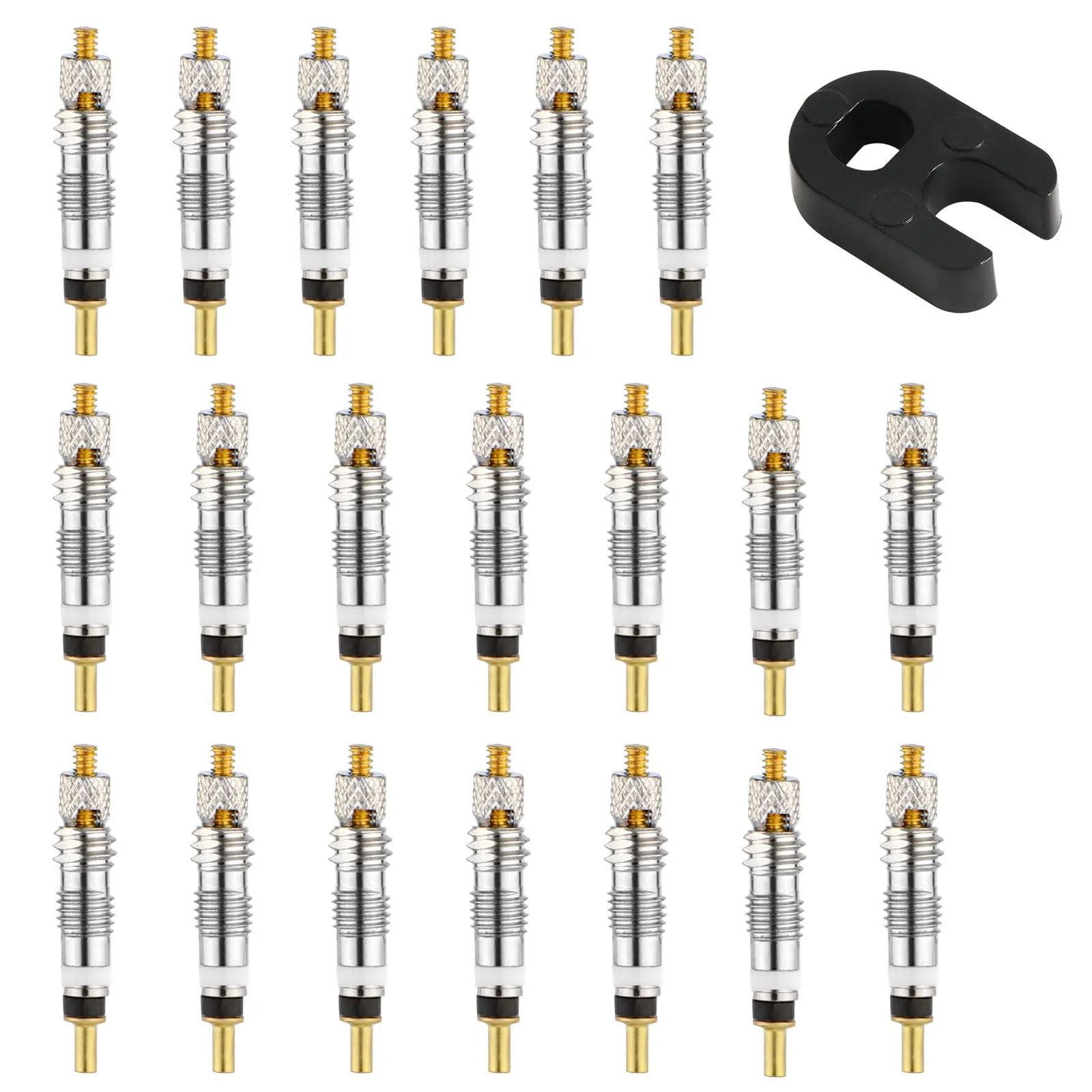 20pcs Tubeless Valve Core for Presta Bikes with Dismantle Tool, Durable Brass Replacement Kit
