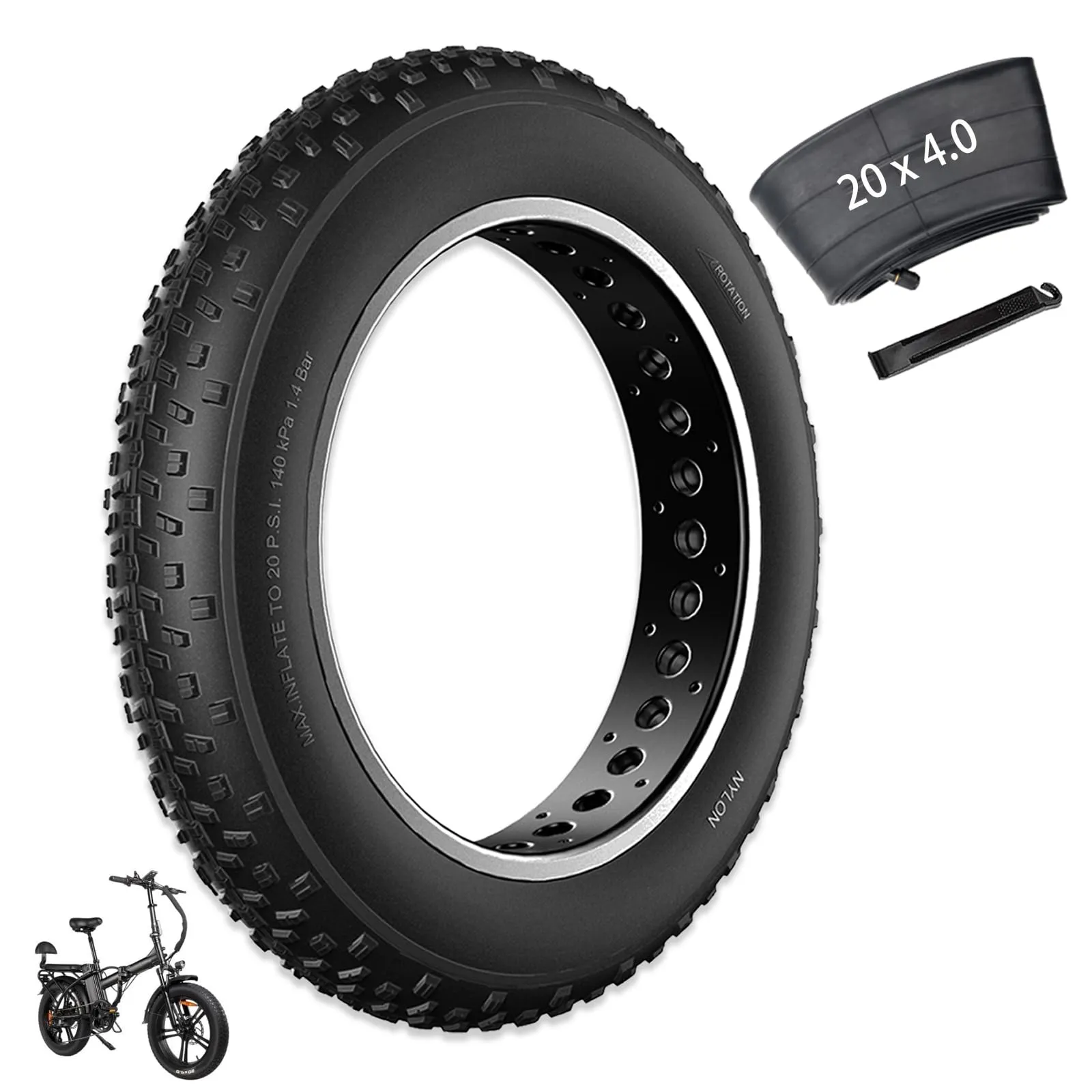 20x4 Fat Bike Tire Replacement Kit for Snow, Mountain, and E-Bikes - Durable & Puncture Resistant