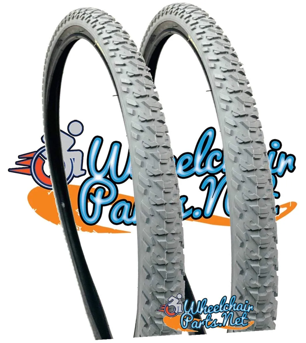 24' All Terrain Wheelchair Pneumatic Tires, Primo V-Track - Set of 2, High Performance & Non-Marking